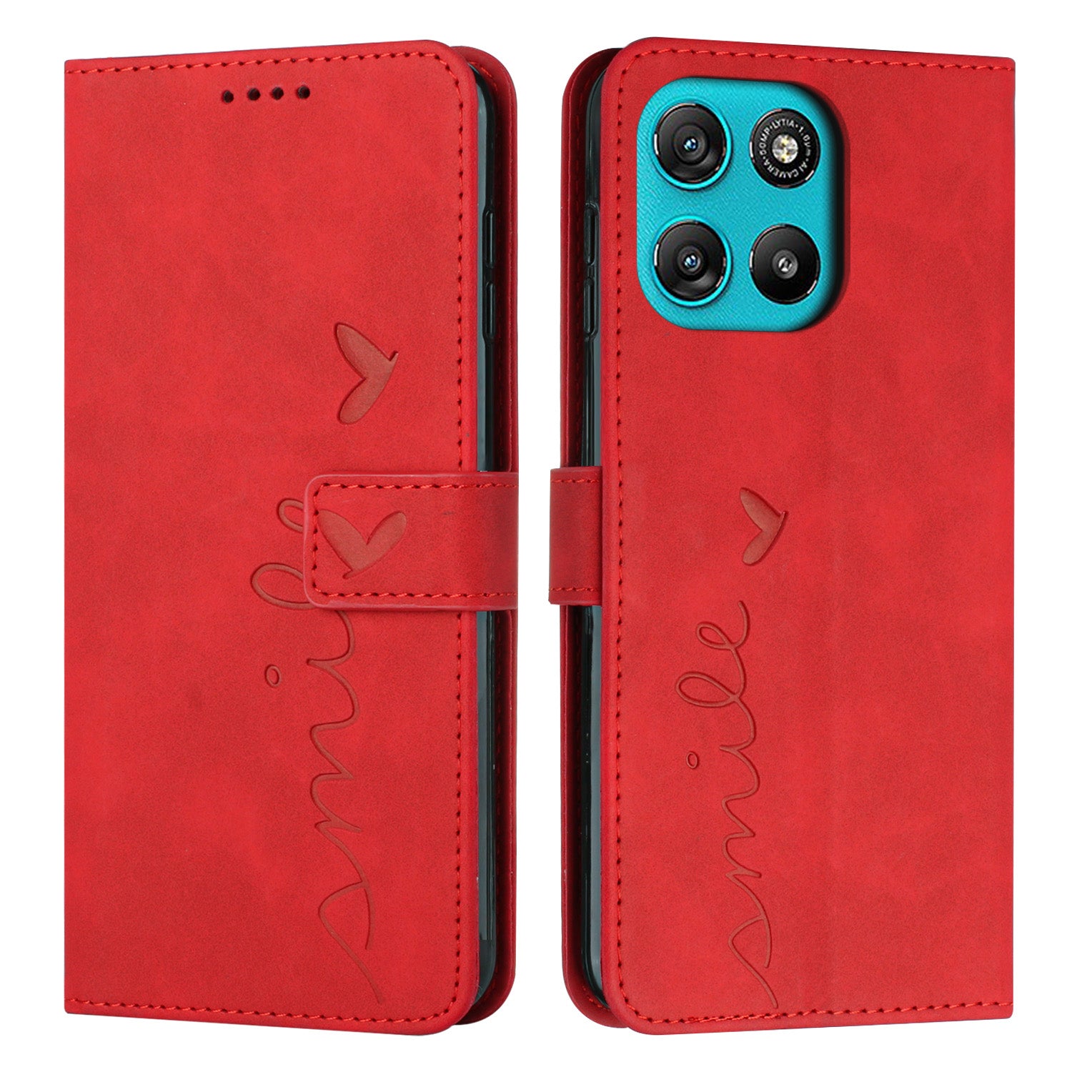 For Motorola Moto G57 Power 5G / Motorola Moto G67 Power 5G / Motorola Moto G100 5G (2025) / Motorola Moto G57 5G Stand Case PU Leather Phone Cover Imprinted Heart Pattern - Red