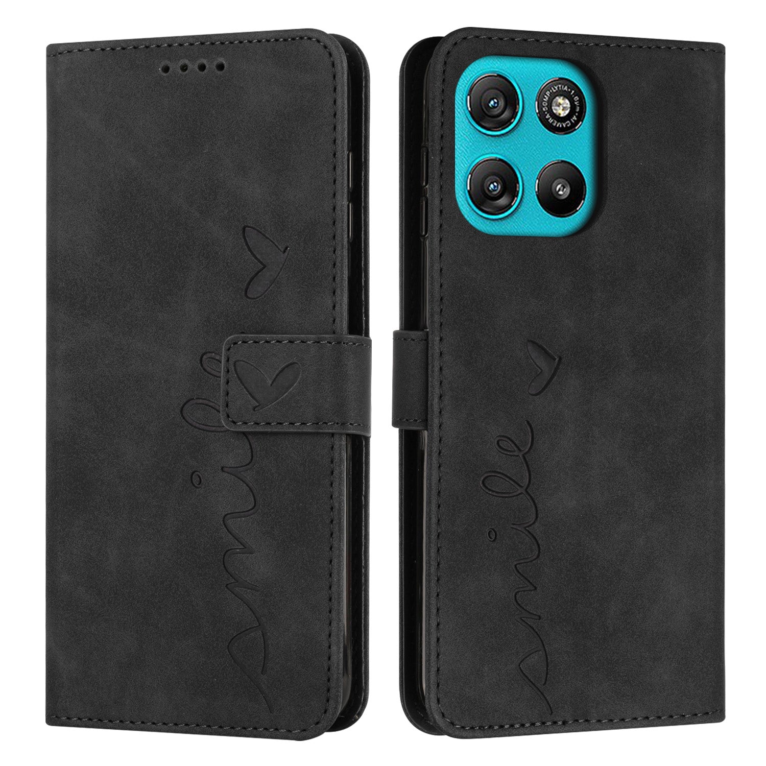 For Motorola Moto G57 Power 5G / Motorola Moto G67 Power 5G / Motorola Moto G100 5G (2025) / Motorola Moto G57 5G Stand Case PU Leather Phone Cover Imprinted Heart Pattern - Black