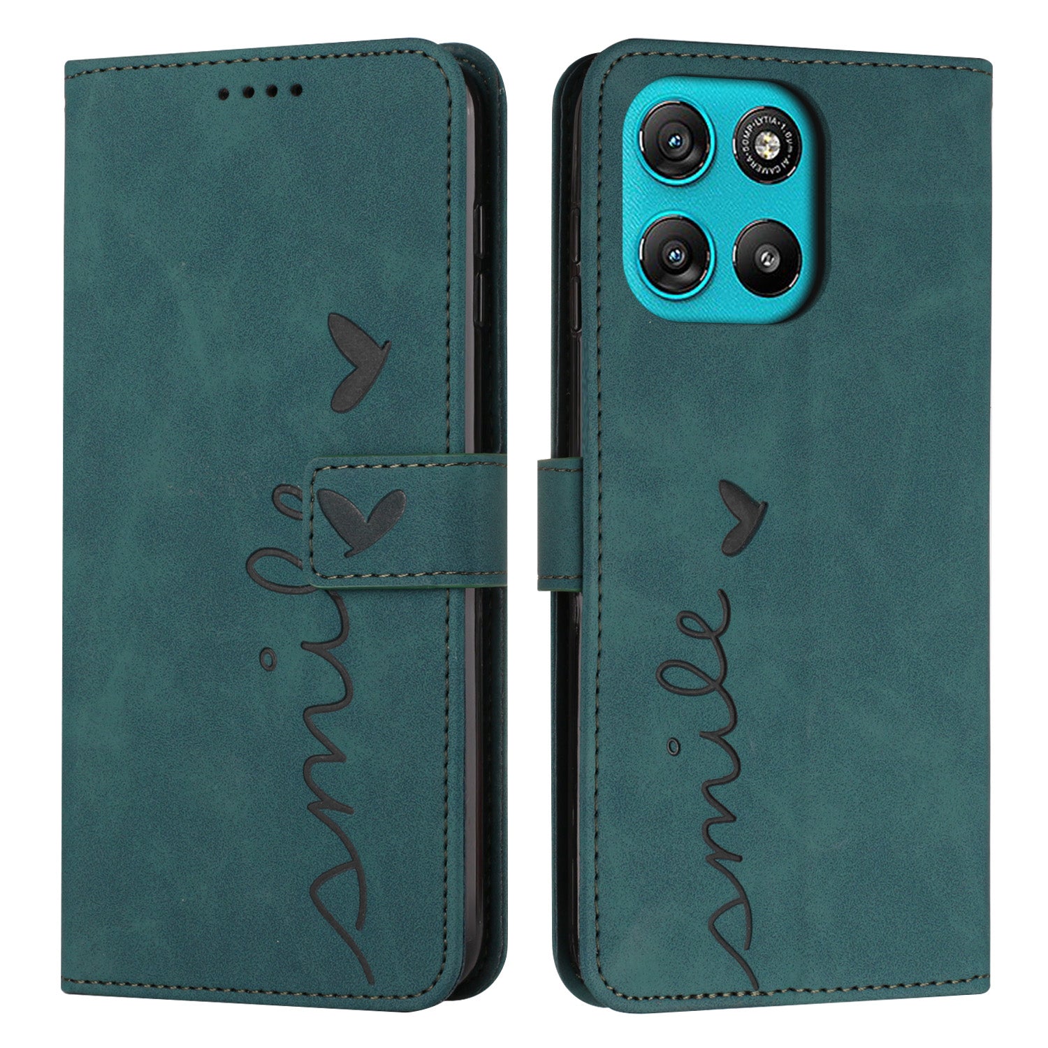 For Motorola Moto G57 Power 5G / Motorola Moto G67 Power 5G / Motorola Moto G100 5G (2025) / Motorola Moto G57 5G Stand Case PU Leather Phone Cover Imprinted Heart Pattern - Green