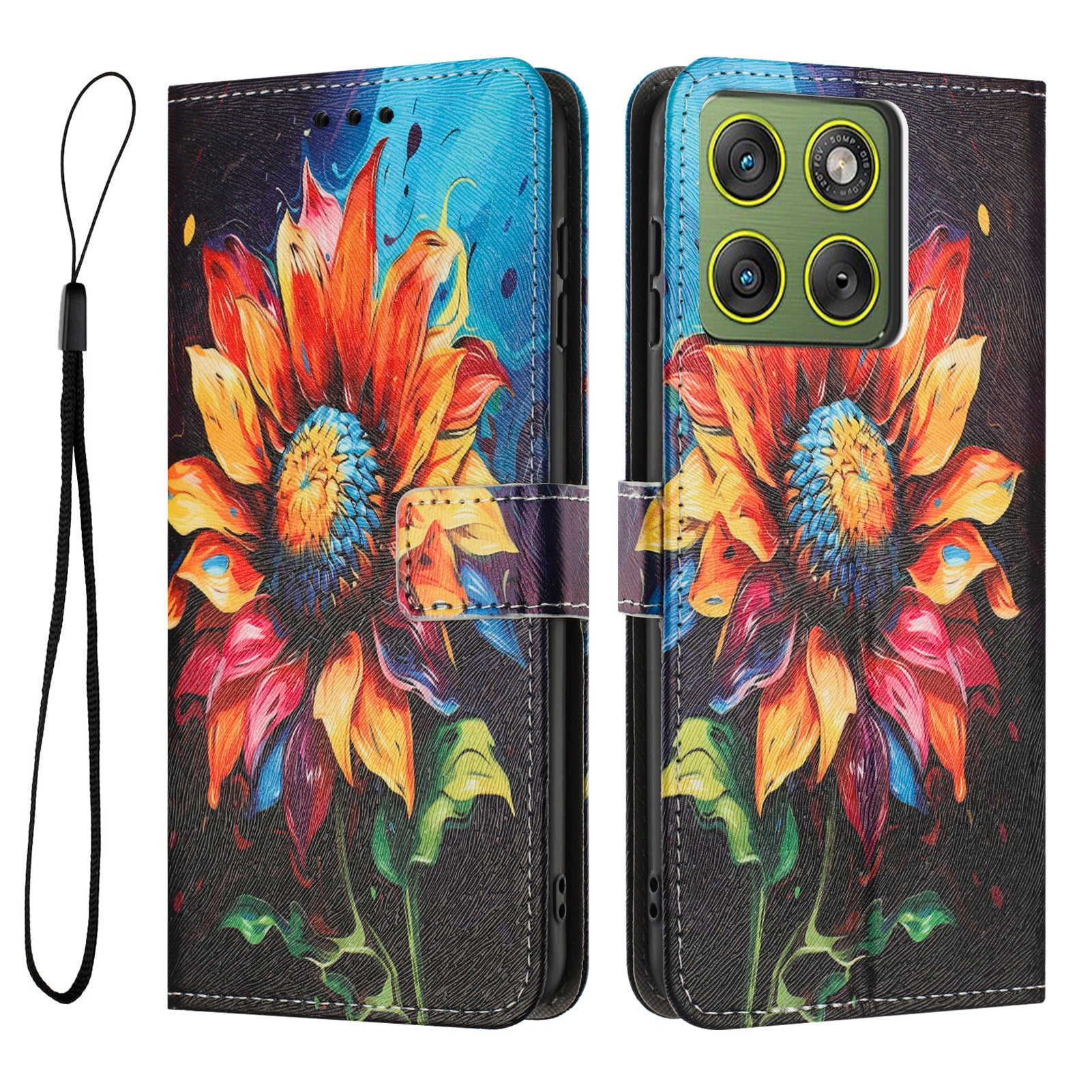 For Motorola Edge 70 5G Wallet Case Pattern Printing PU Leather Phone Cover with Lanyard - Sunflower