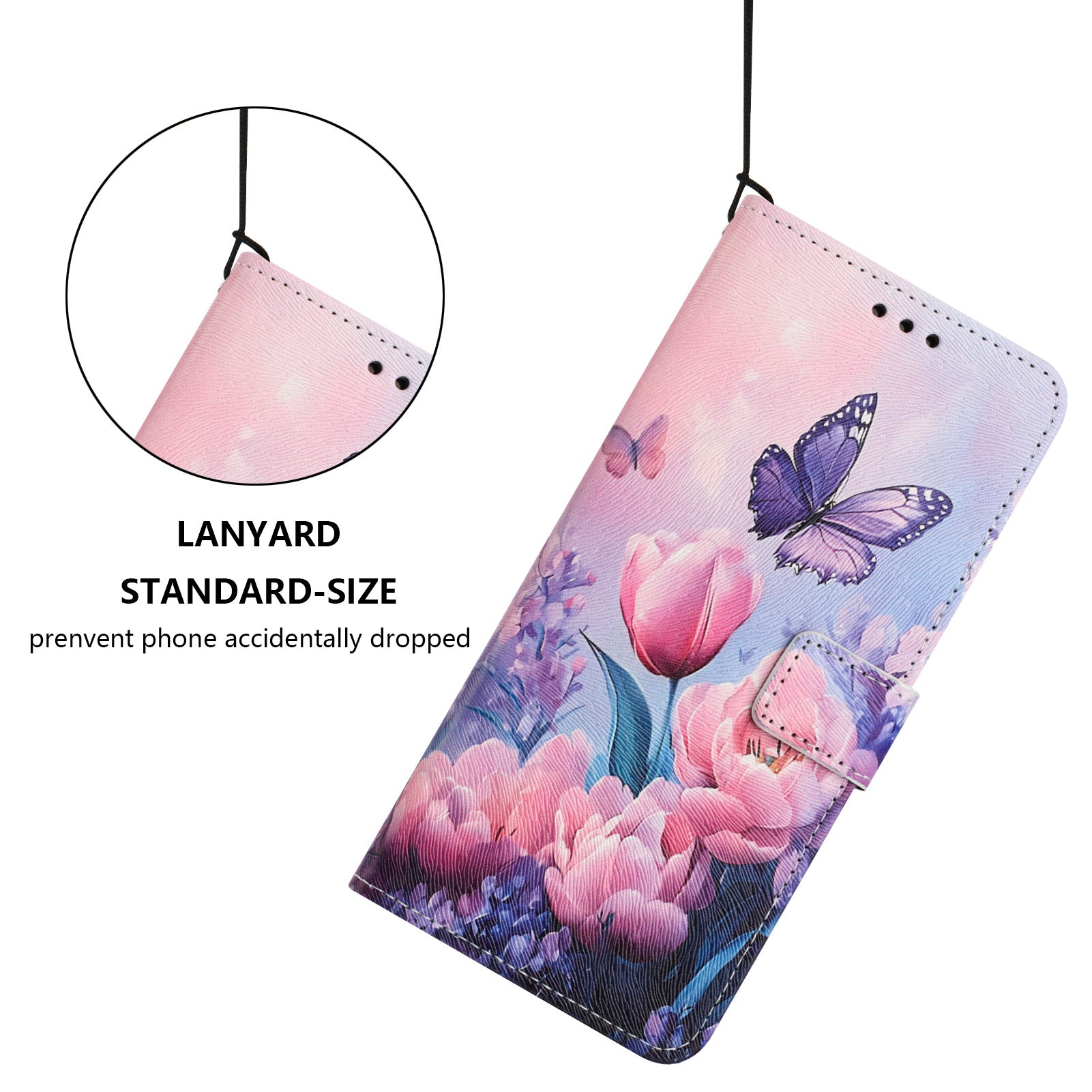 For Motorola Edge 70 5G Wallet Case Pattern Printing PU Leather Phone Cover with Lanyard - Pink Flower Butterfly