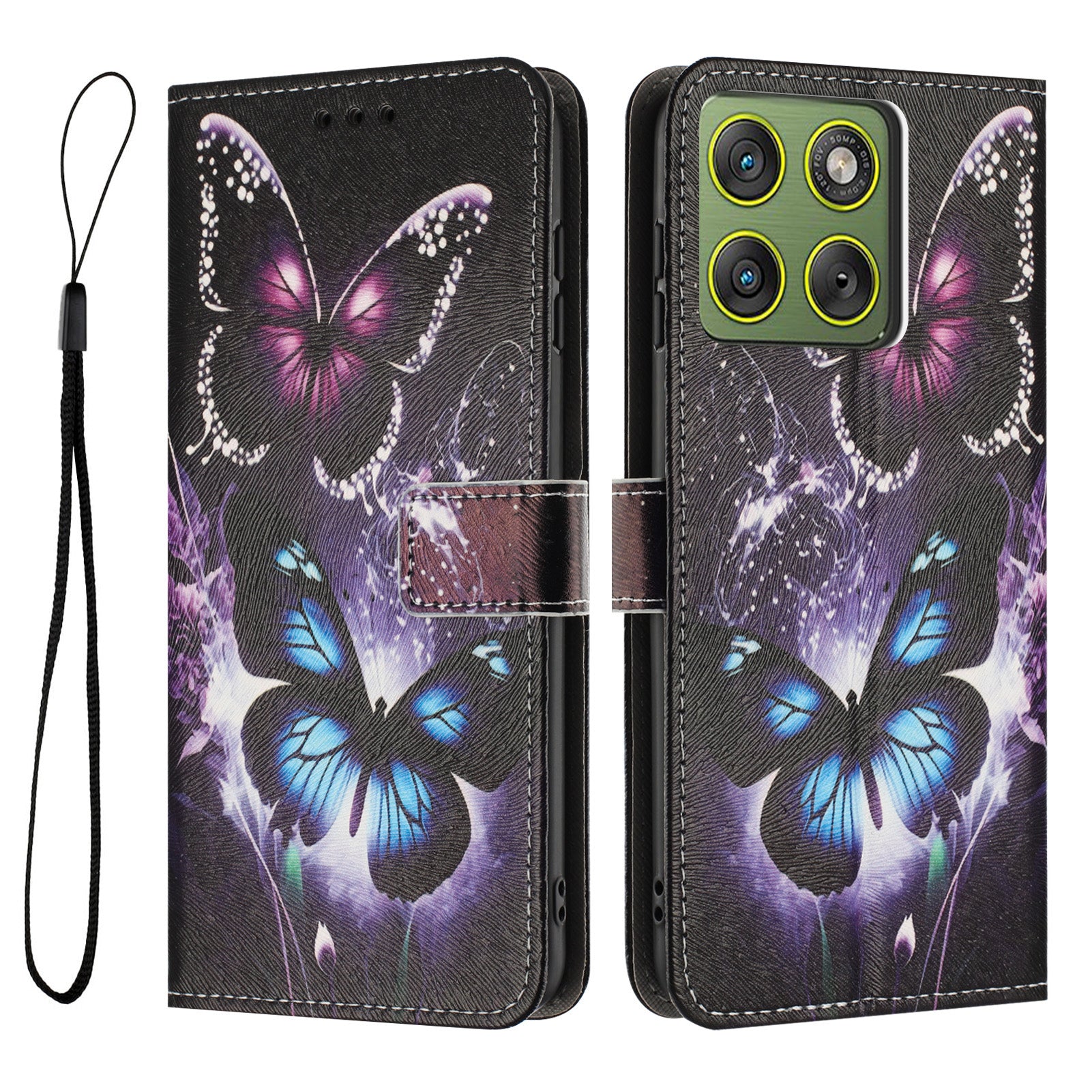 For Motorola Edge 70 5G Wallet Case Pattern Printing PU Leather Phone Cover with Lanyard - Two Butterflies