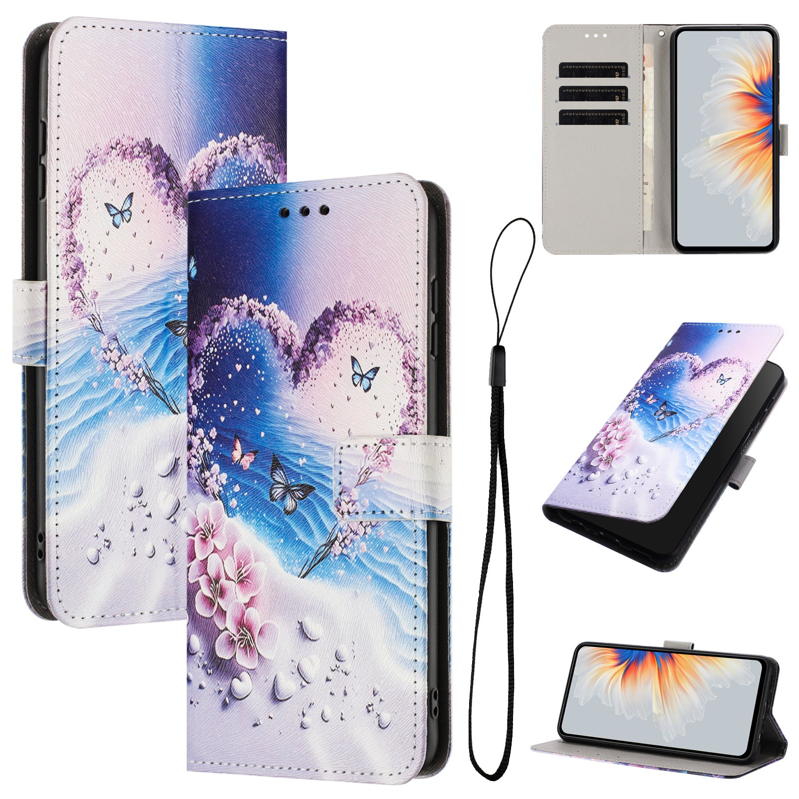 For Motorola Edge 70 5G Wallet Case Pattern Printing PU Leather Phone Cover with Lanyard - Heart Butterfly