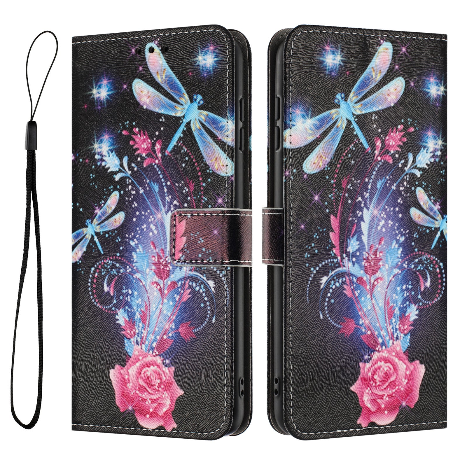 For Motorola Edge 70 5G Wallet Case Pattern Printing PU Leather Phone Cover with Lanyard - Dragonfly