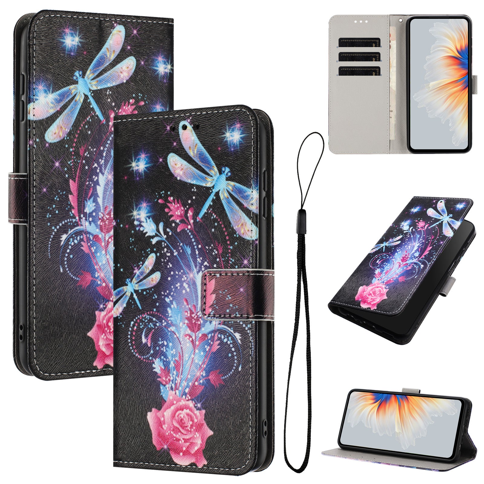 For Motorola Edge 70 5G Wallet Case Pattern Printing PU Leather Phone Cover with Lanyard - Dragonfly