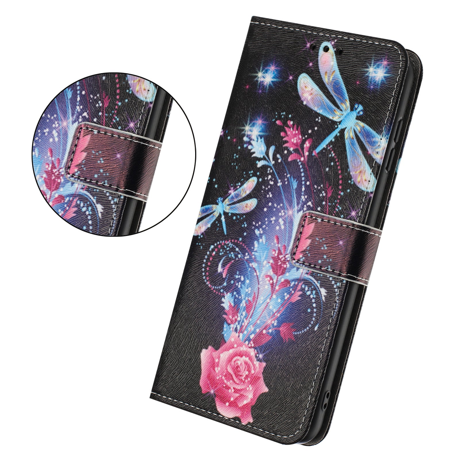 For Motorola Edge 70 5G Wallet Case Pattern Printing PU Leather Phone Cover with Lanyard - Dragonfly