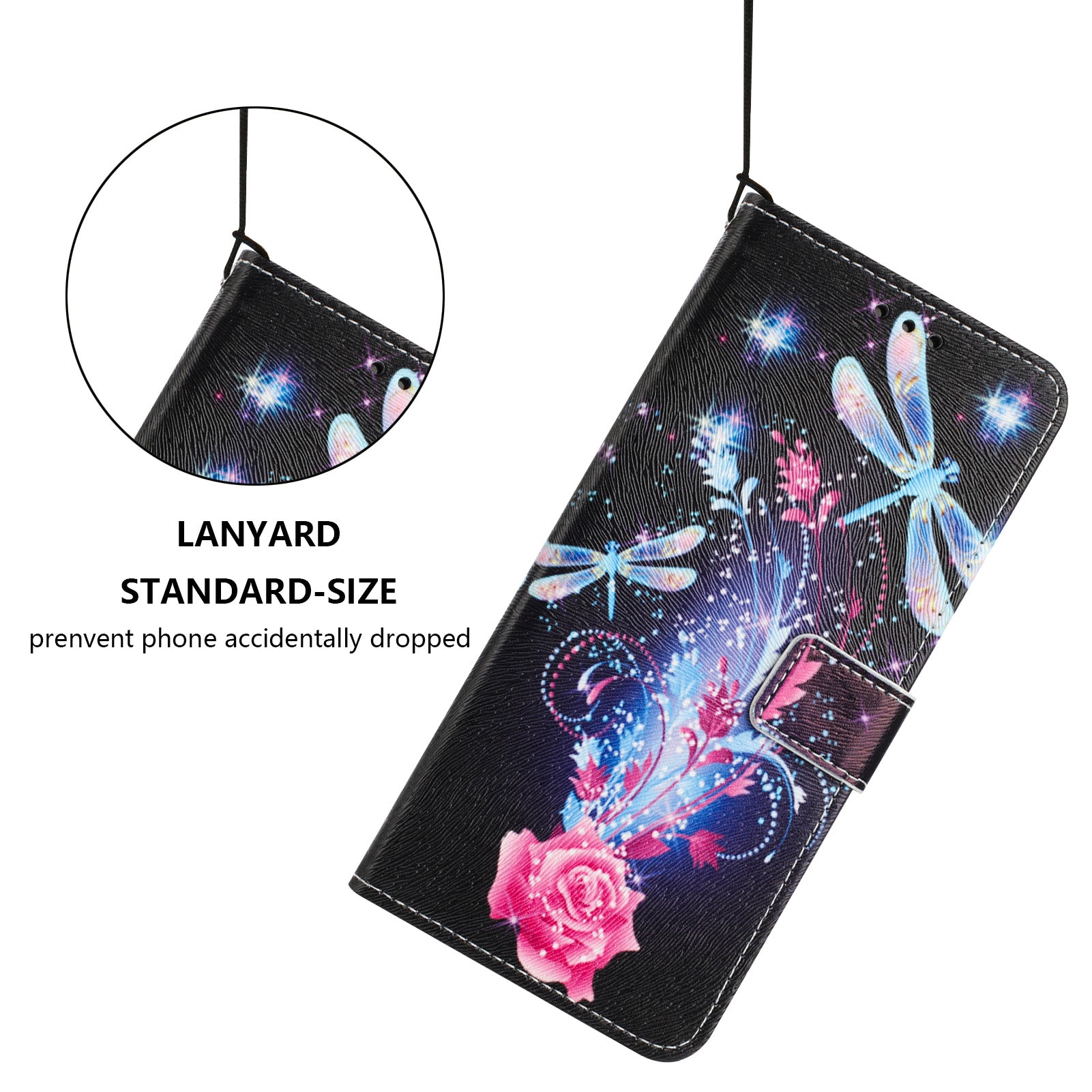 For Motorola Edge 70 5G Wallet Case Pattern Printing PU Leather Phone Cover with Lanyard - Dragonfly