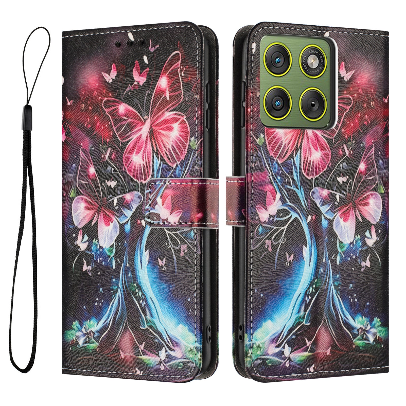 For Motorola Edge 70 5G Wallet Case Pattern Printing PU Leather Phone Cover with Lanyard - Butterfly Tree
