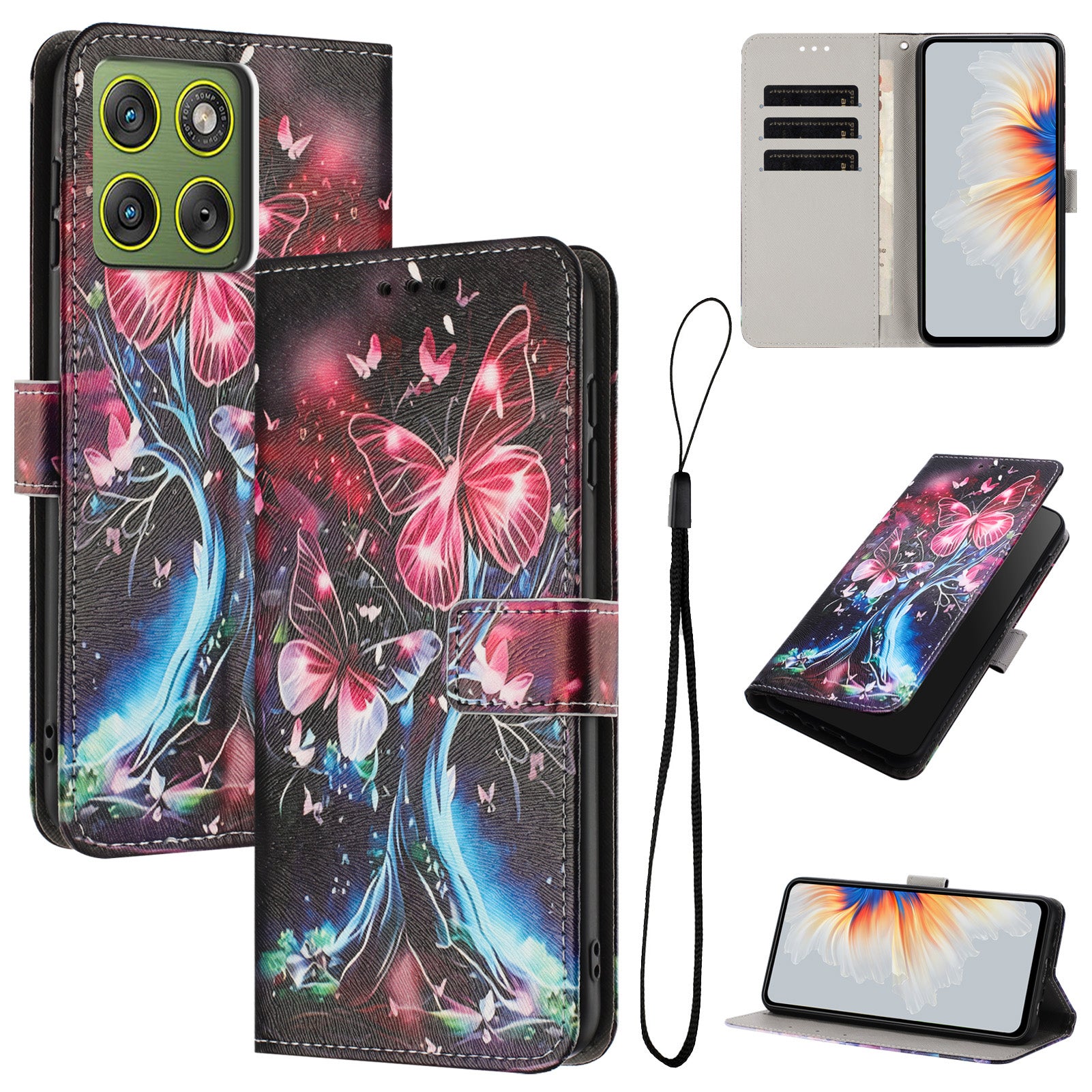 For Motorola Edge 70 5G Wallet Case Pattern Printing PU Leather Phone Cover with Lanyard - Butterfly Tree