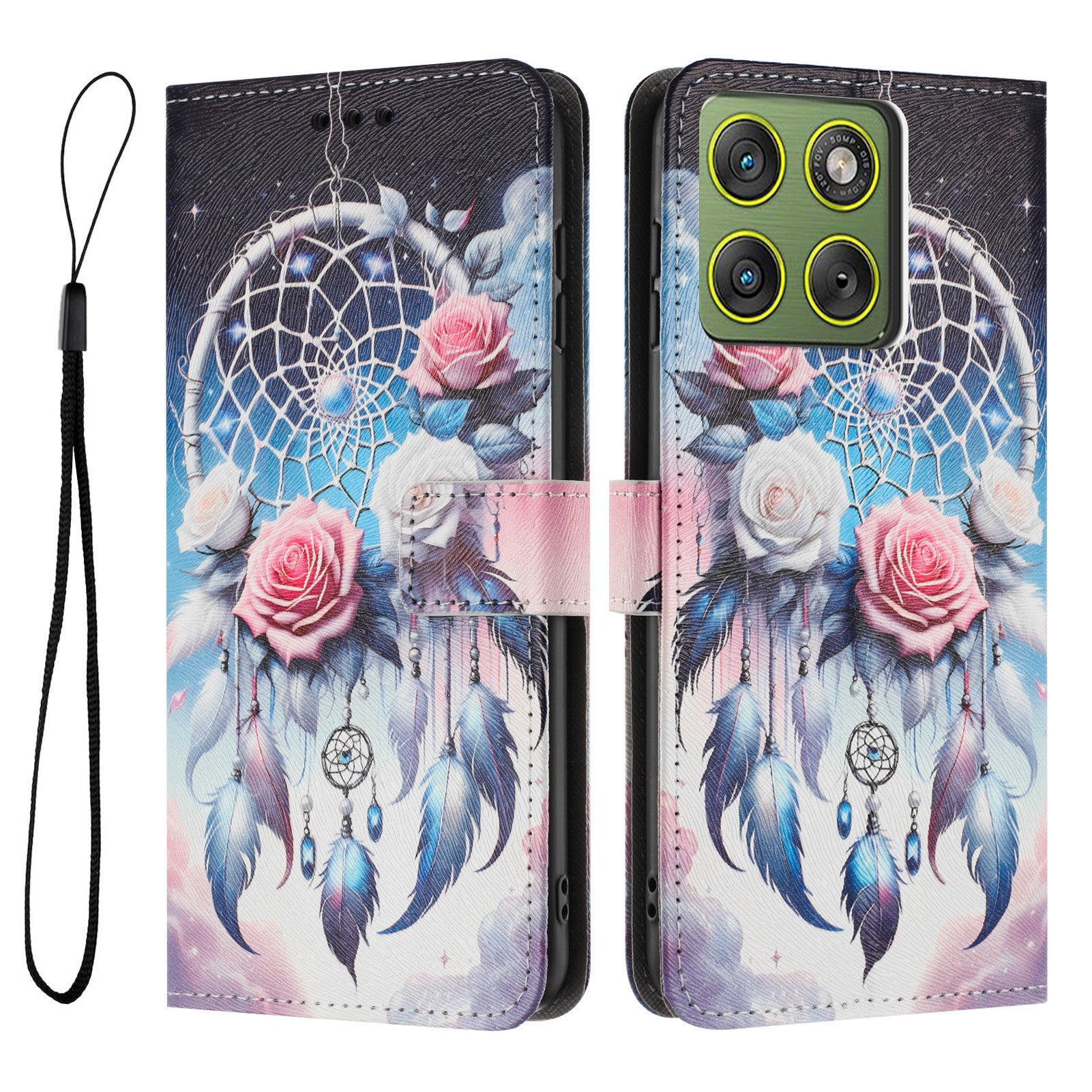 For Motorola Edge 70 5G Wallet Case Pattern Printing PU Leather Phone Cover with Lanyard - Flower Wind Chime