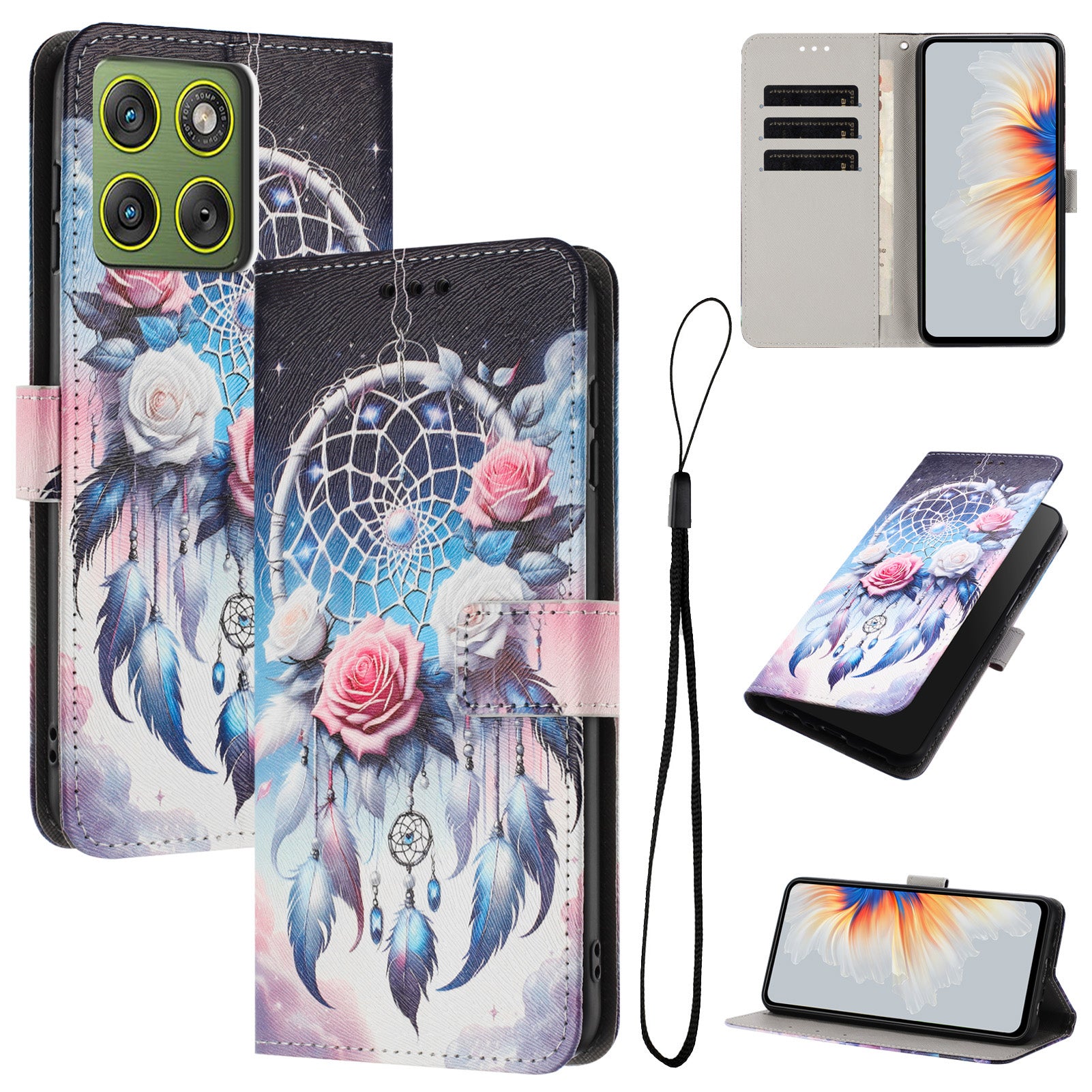 For Motorola Edge 70 5G Wallet Case Pattern Printing PU Leather Phone Cover with Lanyard - Flower Wind Chime