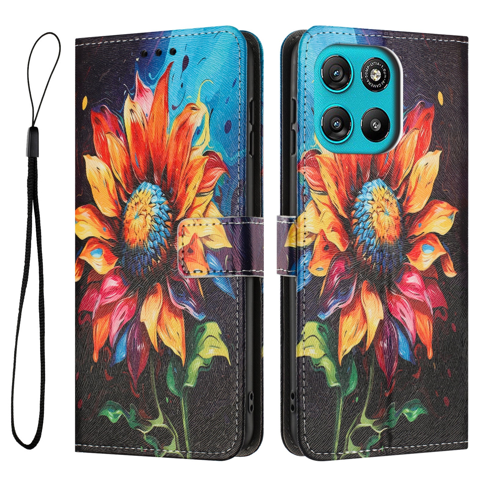 For Motorola Moto G57 Power 5G / Motorola Moto G57 5G / Motorola Moto G100 5G (2025) / Motorola Moto G67 Power 5G Wallet Case Pattern Printing PU Leather Phone Cover with Lanyard - Sunflower