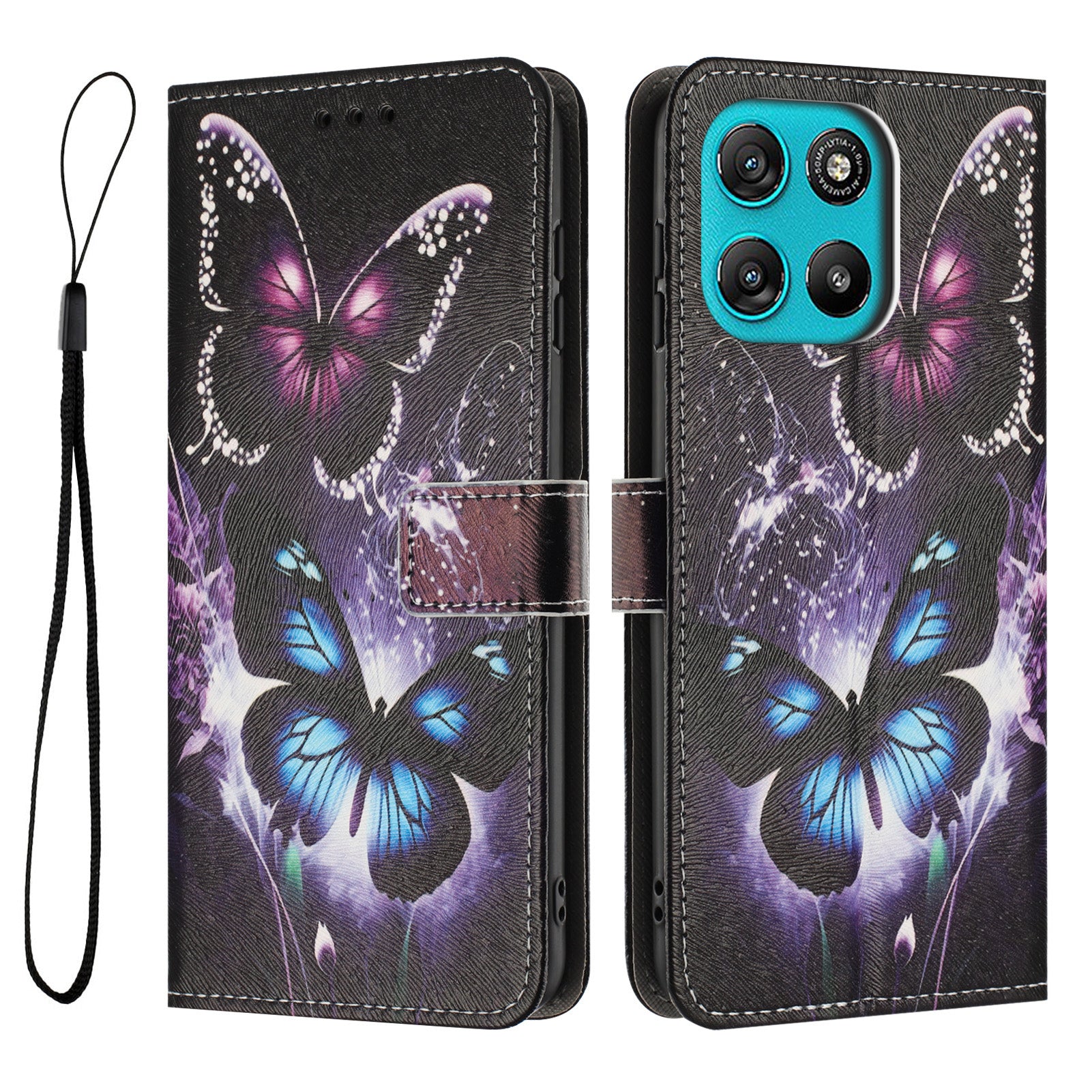 For Motorola Moto G57 Power 5G / Motorola Moto G57 5G / Motorola Moto G100 5G (2025) / Motorola Moto G67 Power 5G Wallet Case Pattern Printing PU Leather Phone Cover with Lanyard - Two Butterflies