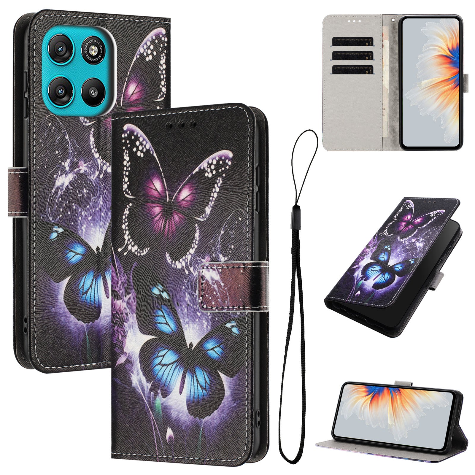 For Motorola Moto G57 Power 5G / Motorola Moto G57 5G / Motorola Moto G100 5G (2025) / Motorola Moto G67 Power 5G Wallet Case Pattern Printing PU Leather Phone Cover with Lanyard - Two Butterflies