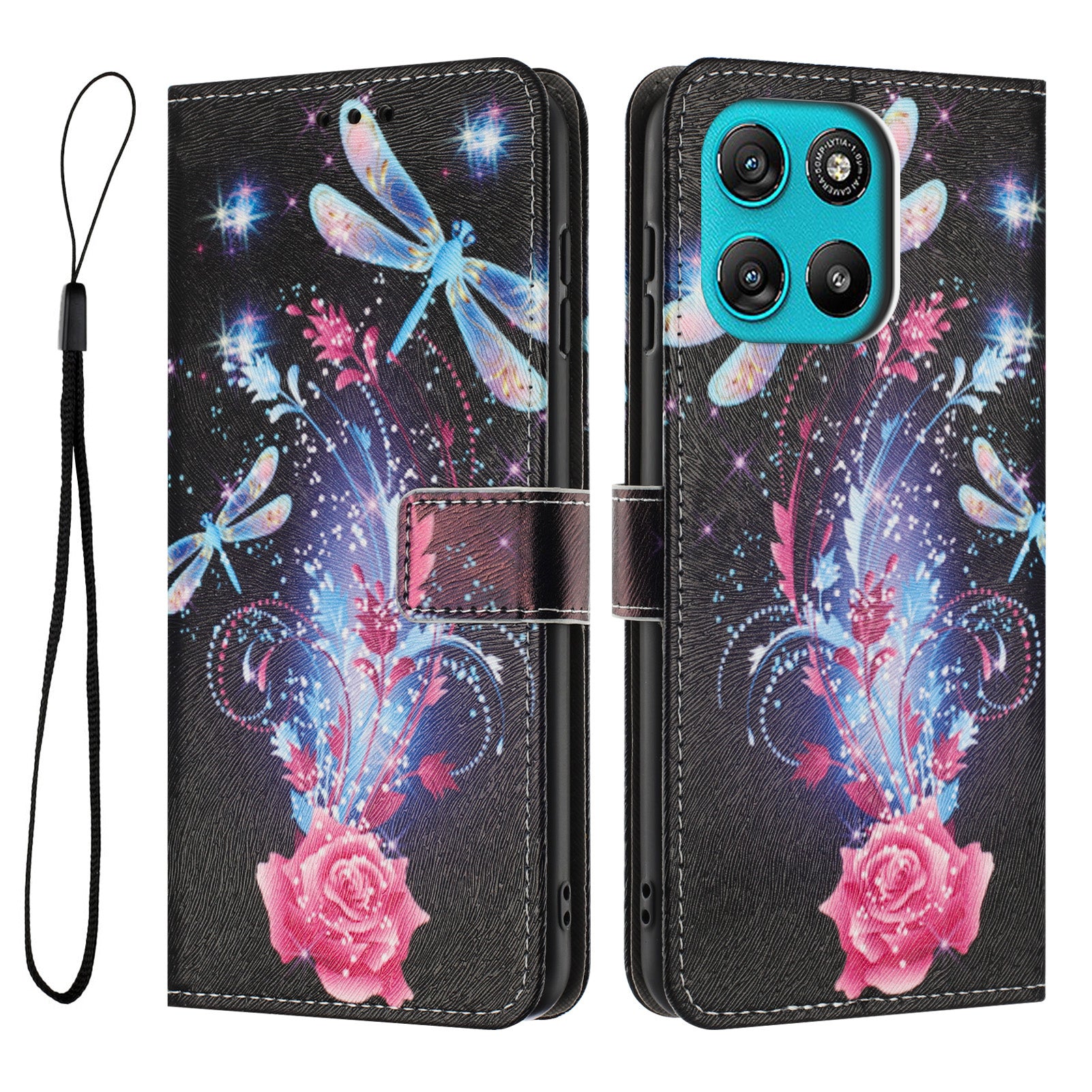 For Motorola Moto G57 Power 5G / Motorola Moto G57 5G / Motorola Moto G100 5G (2025) / Motorola Moto G67 Power 5G Wallet Case Pattern Printing PU Leather Phone Cover with Lanyard - Dragonfly