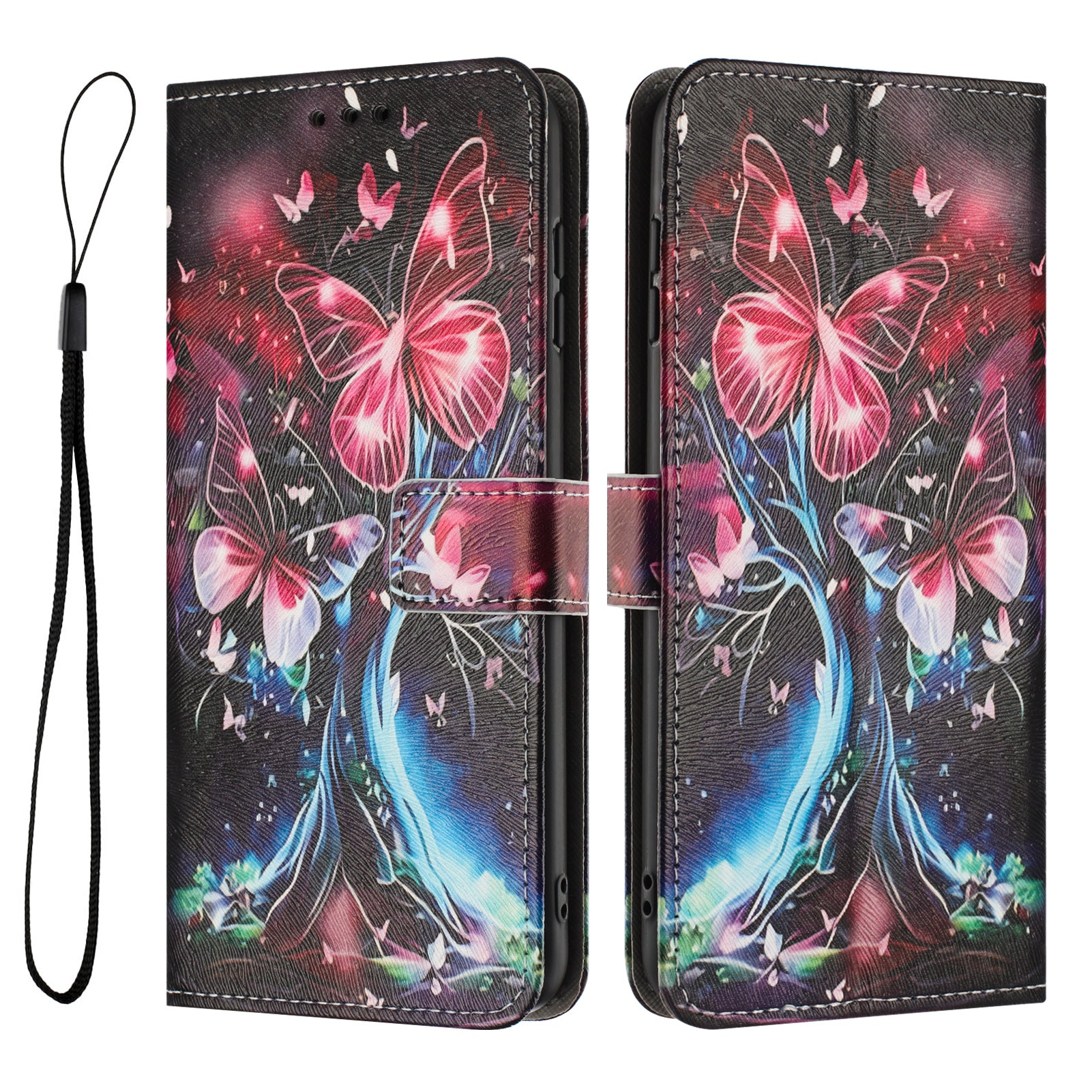 For Motorola Moto G57 Power 5G / Motorola Moto G57 5G / Motorola Moto G100 5G (2025) / Motorola Moto G67 Power 5G Wallet Case Pattern Printing PU Leather Phone Cover with Lanyard - Butterfly Tree