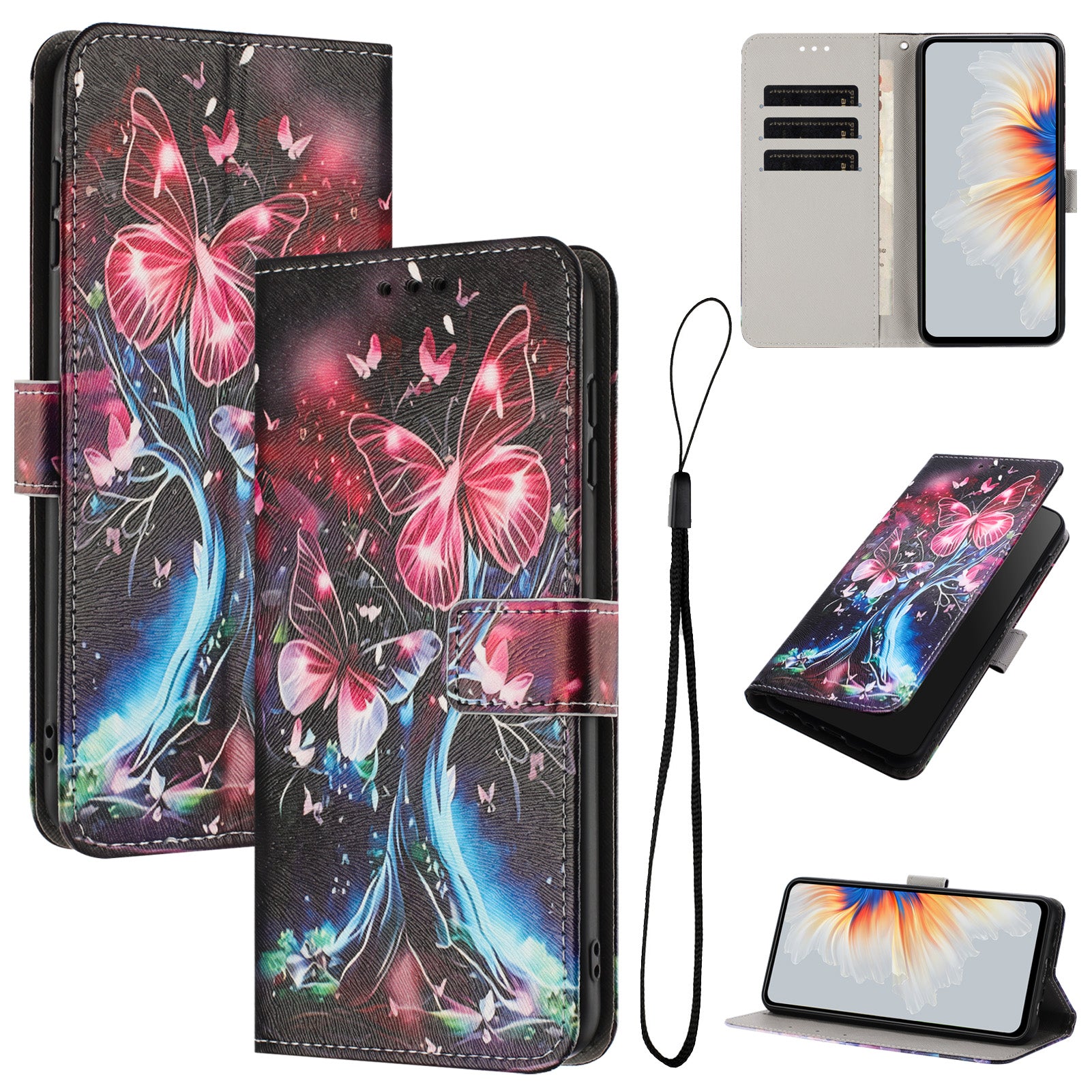 For Motorola Moto G57 Power 5G / Motorola Moto G57 5G / Motorola Moto G100 5G (2025) / Motorola Moto G67 Power 5G Wallet Case Pattern Printing PU Leather Phone Cover with Lanyard - Butterfly Tree