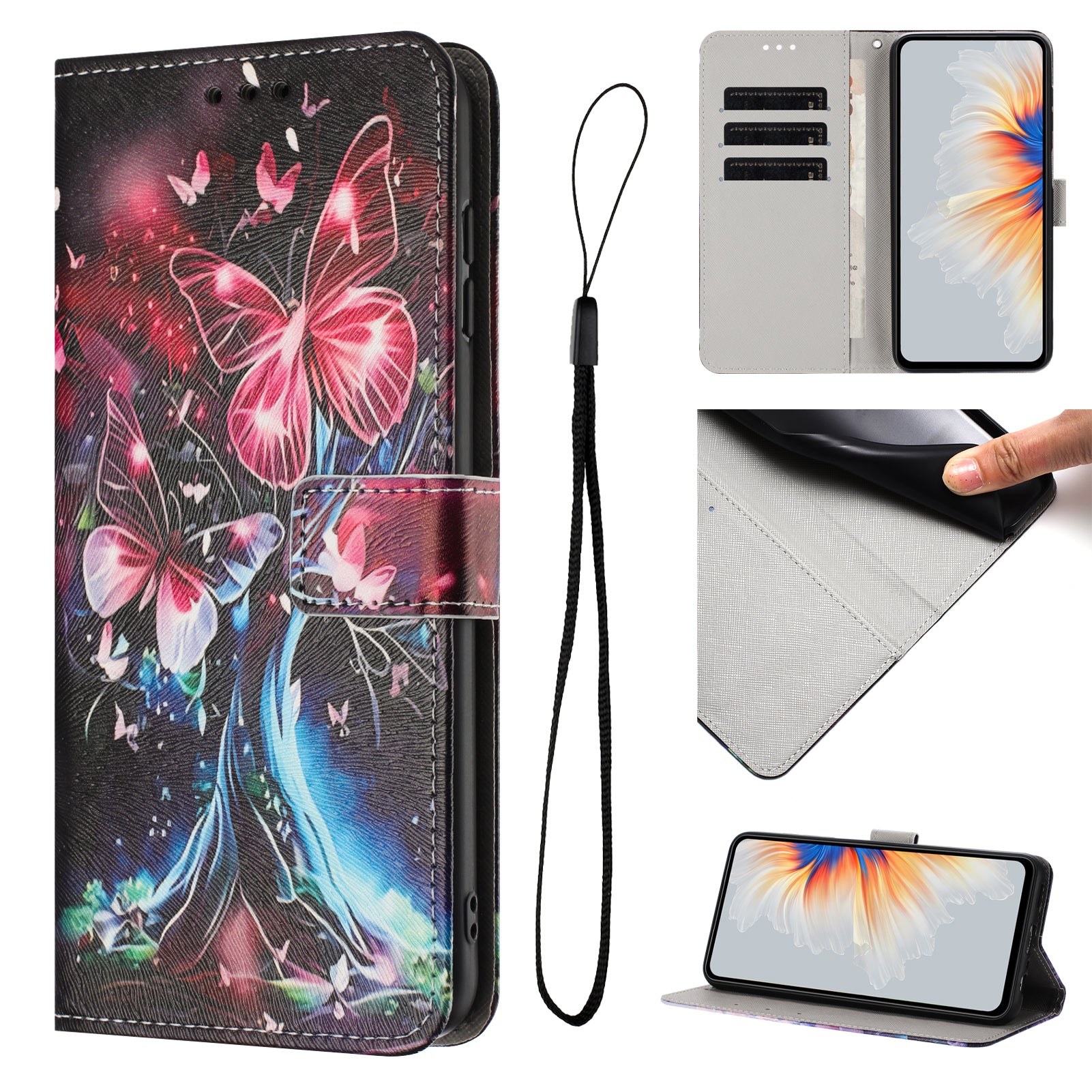For Motorola Moto G57 Power 5G / Motorola Moto G57 5G / Motorola Moto G100 5G (2025) / Motorola Moto G67 Power 5G Wallet Case Pattern Printing PU Leather Phone Cover with Lanyard - Butterfly Tree