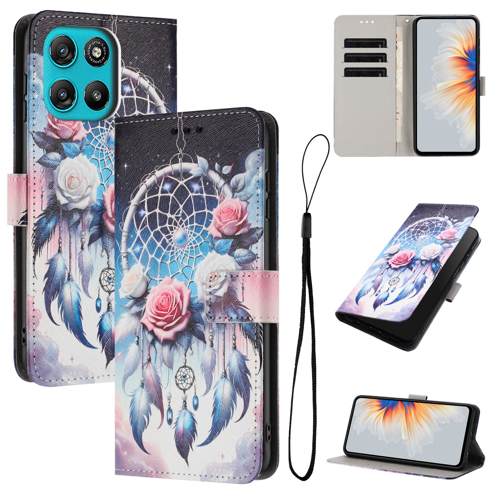 For Motorola Moto G57 Power 5G / Motorola Moto G57 5G / Motorola Moto G100 5G (2025) / Motorola Moto G67 Power 5G Wallet Case Pattern Printing PU Leather Phone Cover with Lanyard - Flower Wind Chime