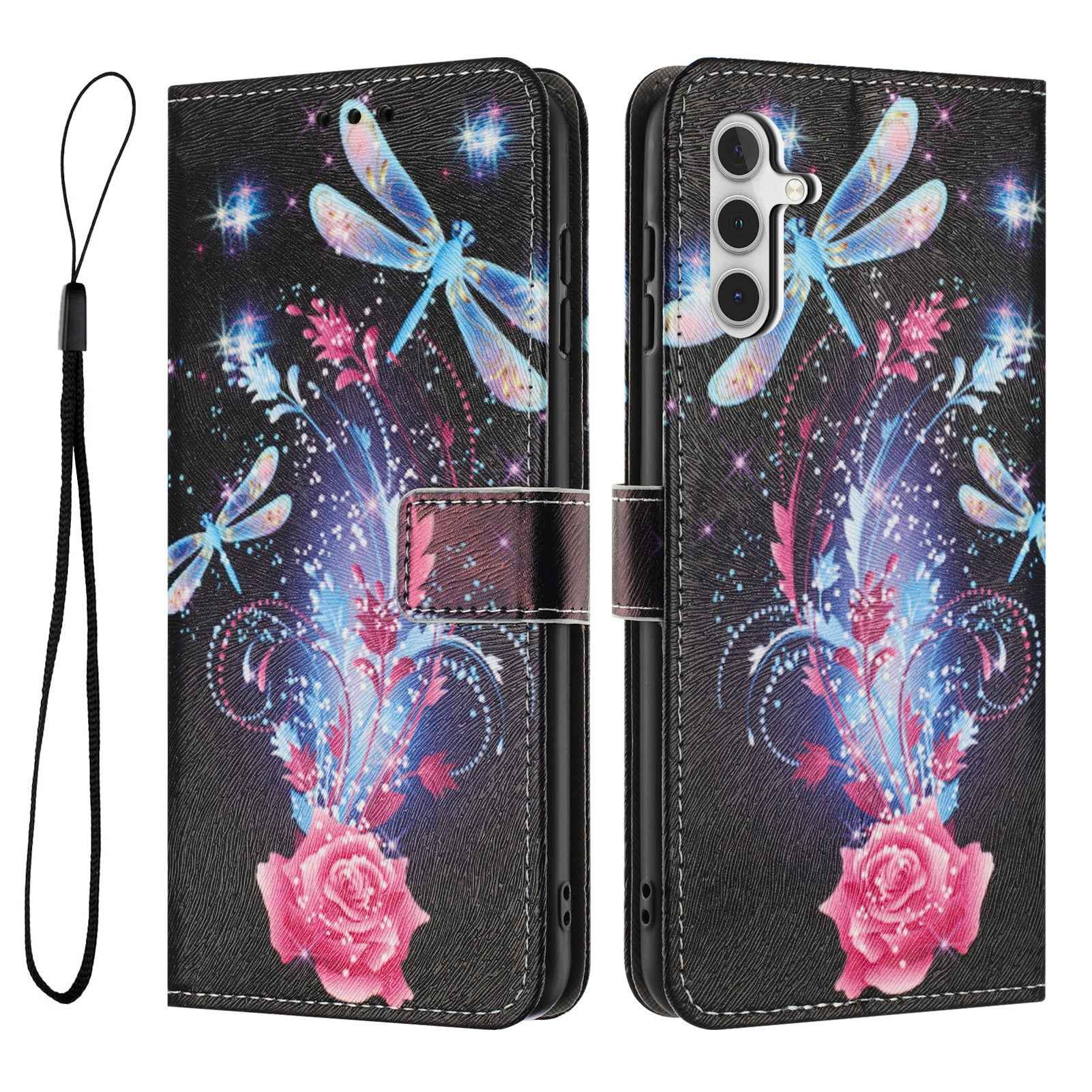 For Samsung Galaxy A57 5G Wallet Case Pattern Printing PU Leather Phone Cover with Lanyard - Dragonfly