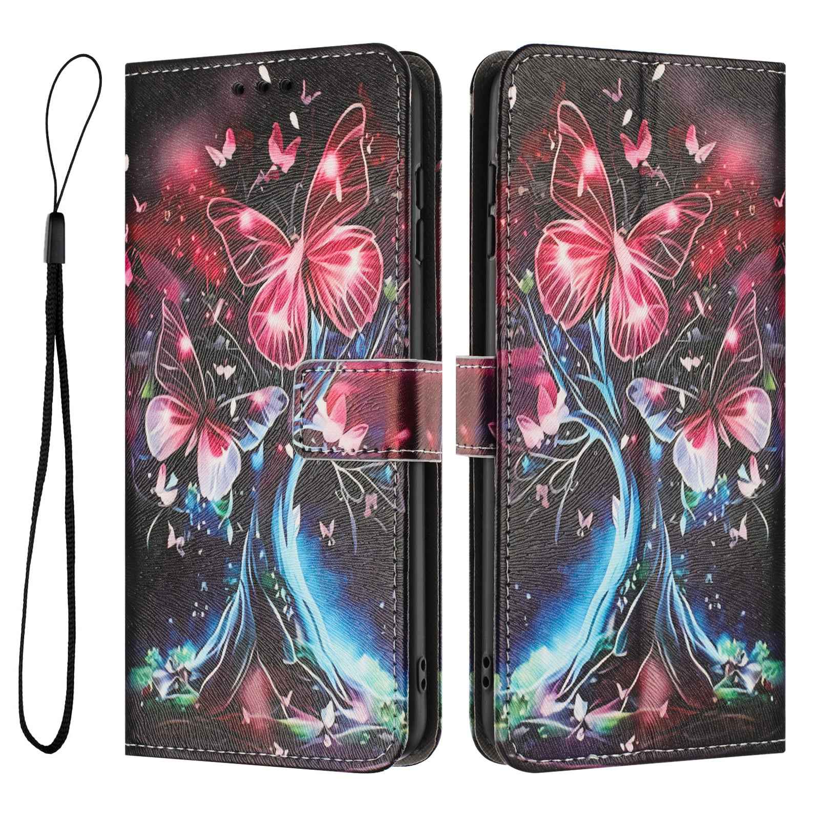 For Samsung Galaxy A57 5G Wallet Case Pattern Printing PU Leather Phone Cover with Lanyard - Butterfly Tree