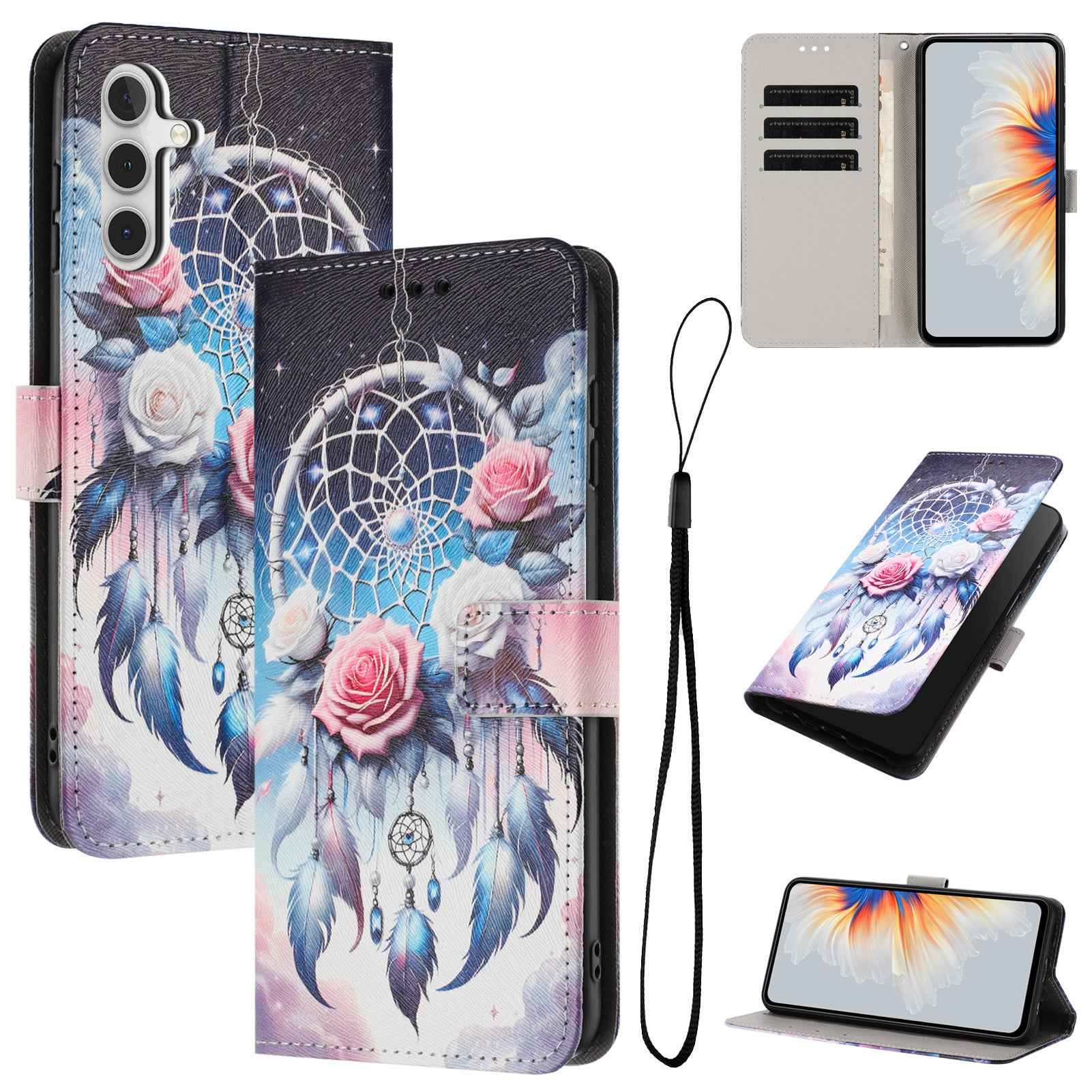 For Samsung Galaxy A57 5G Wallet Case Pattern Printing PU Leather Phone Cover with Lanyard - Flower Wind Chime
