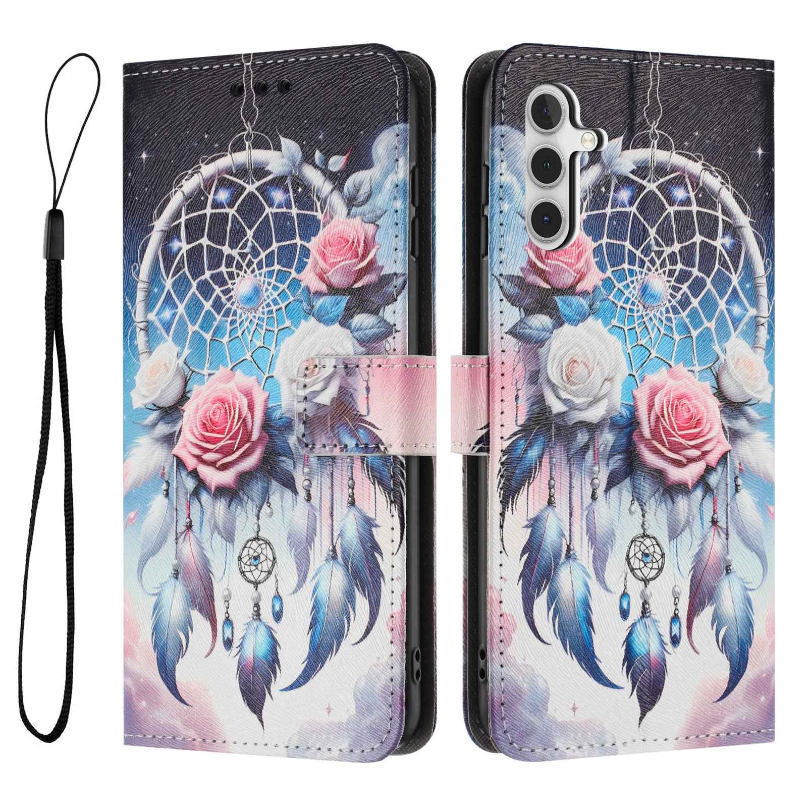 For Samsung Galaxy A57 5G Wallet Case Pattern Printing PU Leather Phone Cover with Lanyard - Flower Wind Chime