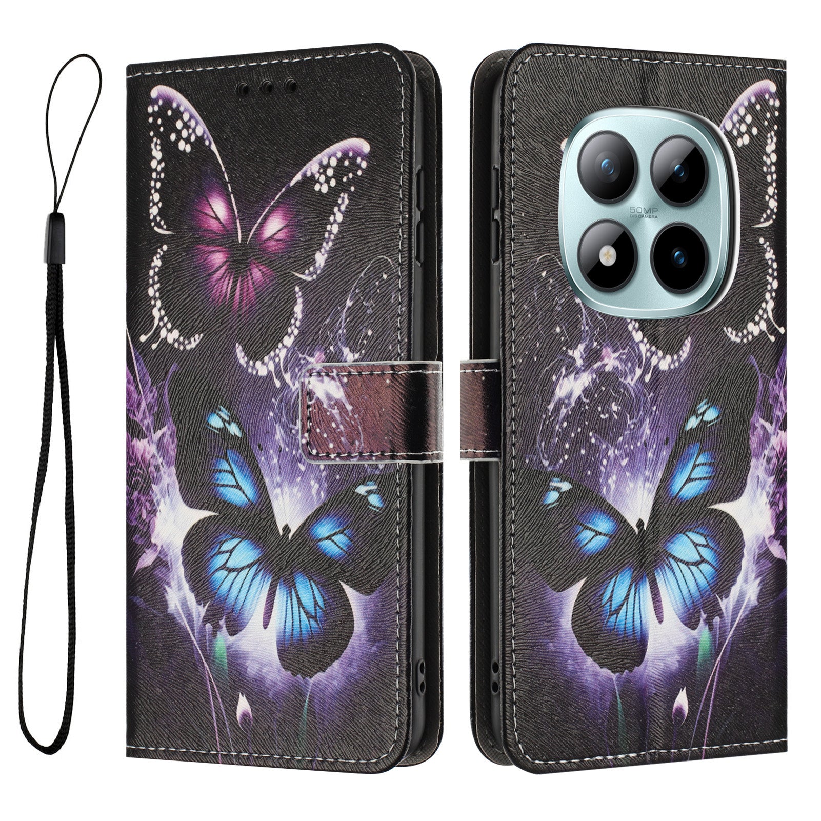 For Xiaomi Redmi Note 15 Pro 4G (Global) Wallet Case Pattern Printing PU Leather Phone Cover with Lanyard - Two Butterflies