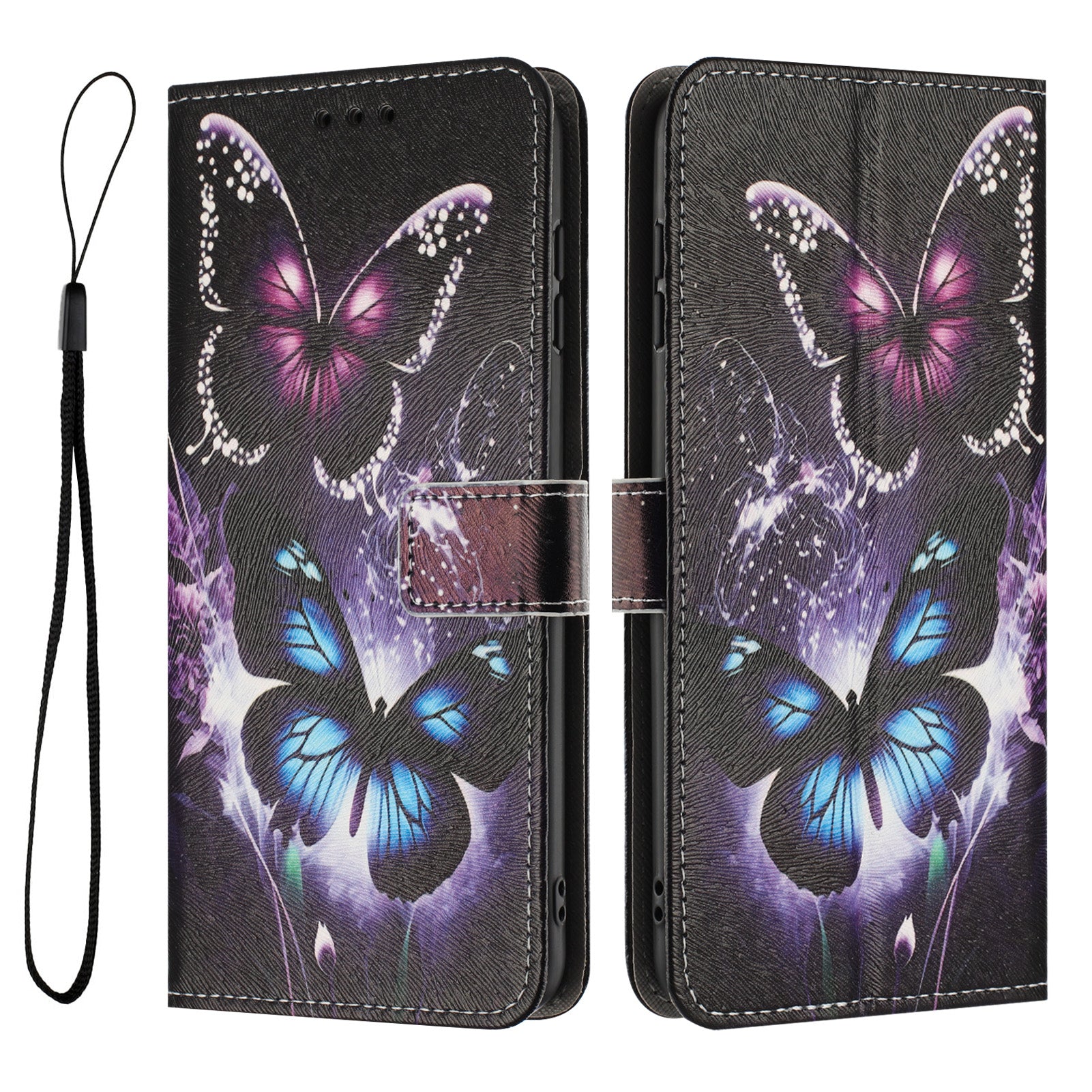 For Xiaomi Redmi Note 15 Pro 4G (Global) Wallet Case Pattern Printing PU Leather Phone Cover with Lanyard - Two Butterflies