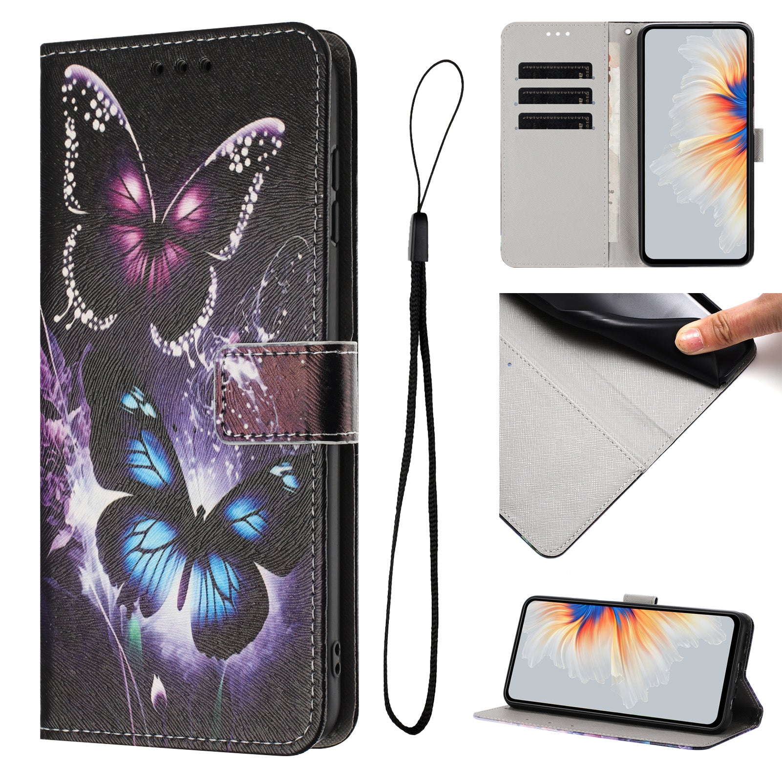 For Xiaomi Redmi Note 15 Pro 4G (Global) Wallet Case Pattern Printing PU Leather Phone Cover with Lanyard - Two Butterflies