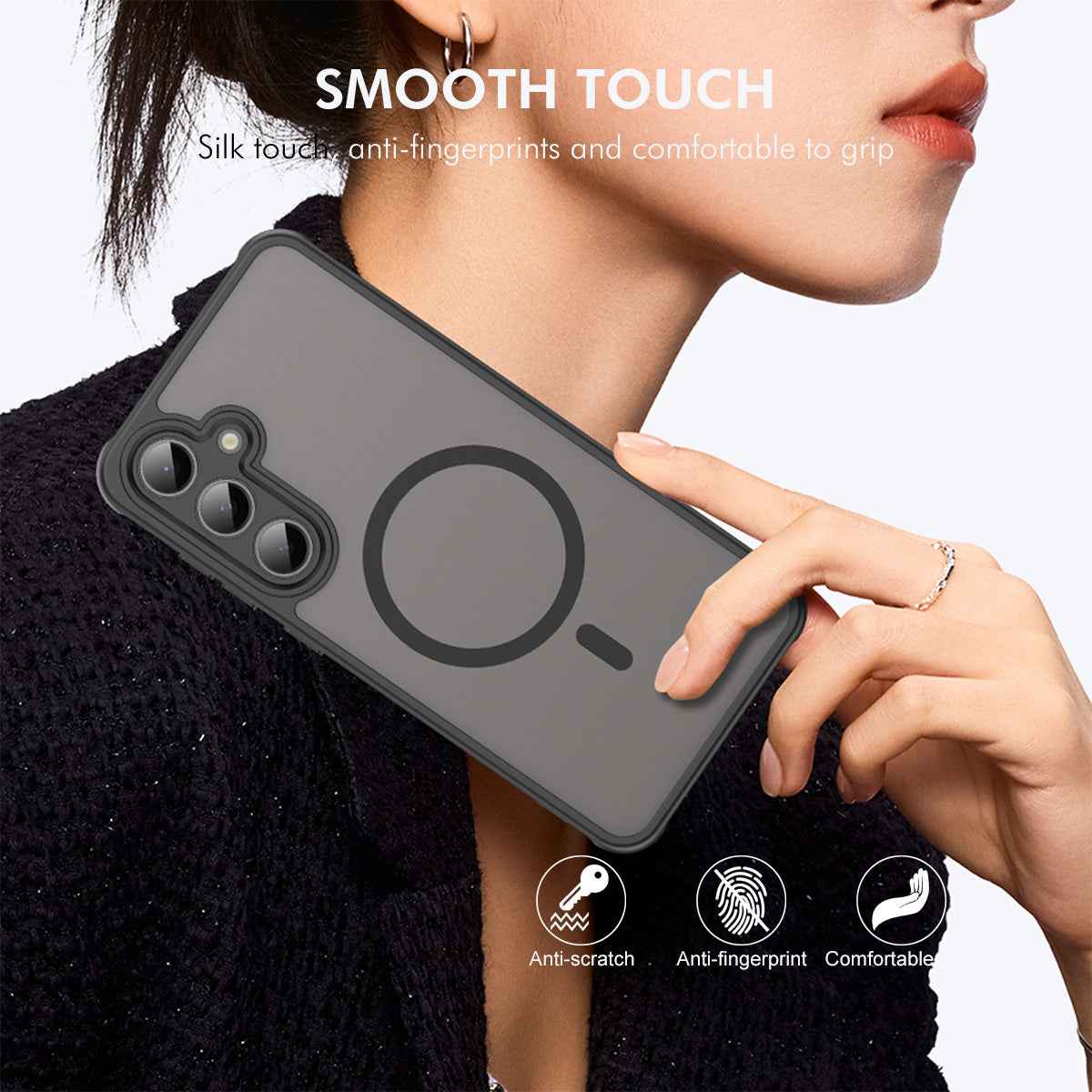 For Samsung Galaxy A57 5G ENKAY HAT PRINCE Magnetic Case with 9H Tempered Glass PC TPU Matte Phone Cover - Black
