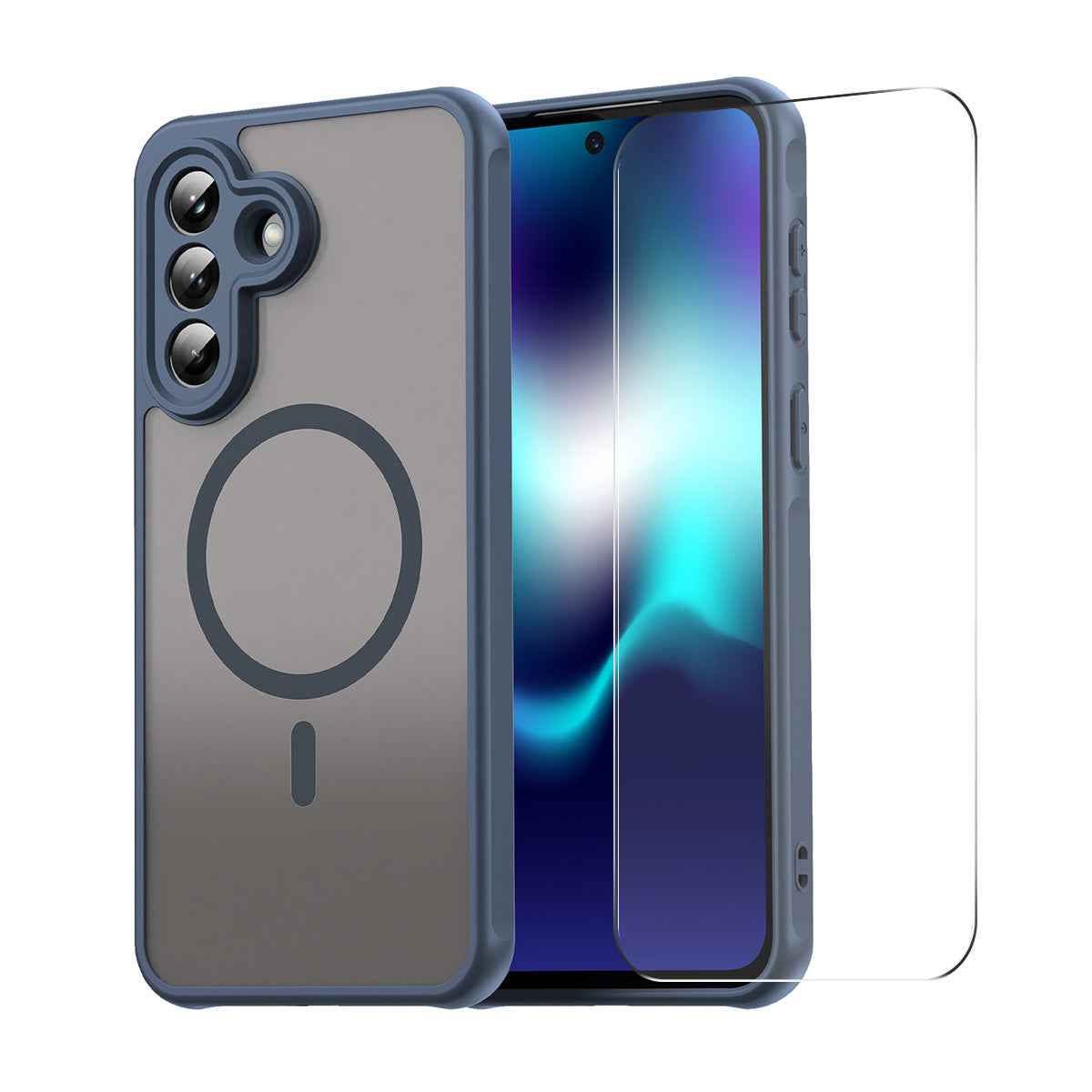 For Samsung Galaxy A57 5G ENKAY HAT PRINCE Magnetic Case with 9H Tempered Glass PC TPU Matte Phone Cover - Blue