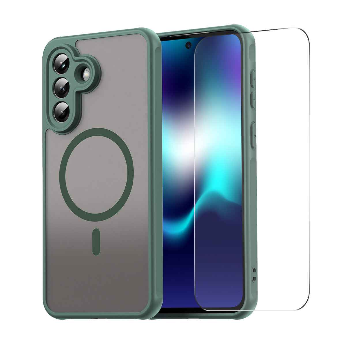 For Samsung Galaxy A57 5G ENKAY HAT PRINCE Magnetic Case with 9H Tempered Glass PC TPU Matte Phone Cover - Green