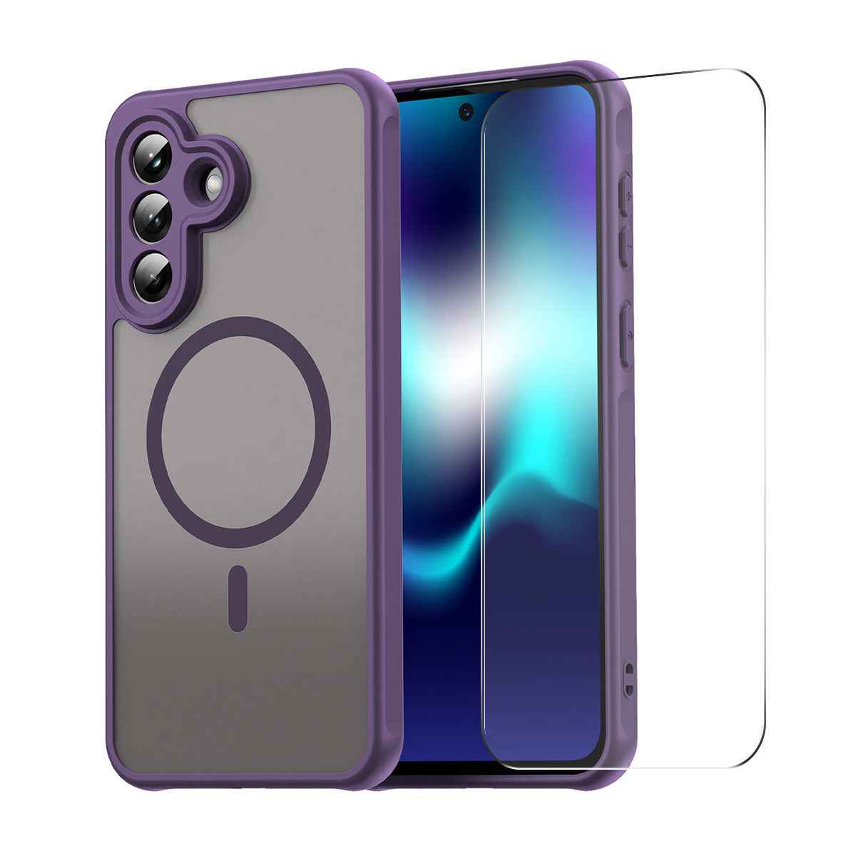 For Samsung Galaxy A57 5G ENKAY HAT PRINCE Magnetic Case with 9H Tempered Glass PC TPU Matte Phone Cover - Purple