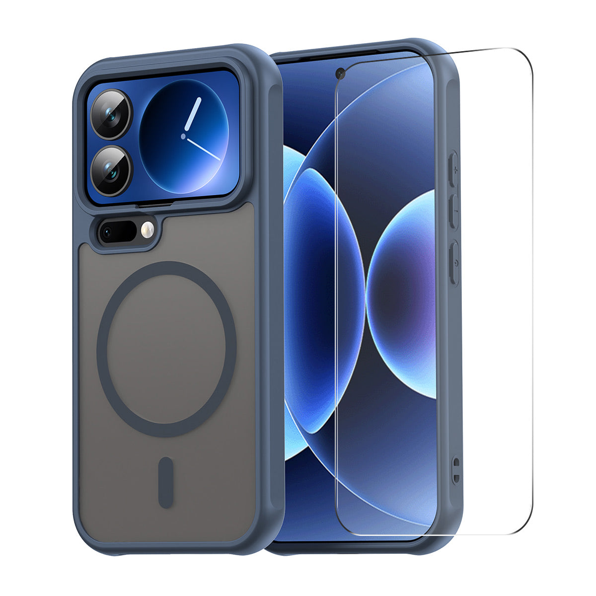 For Xiaomi 17 Pro Max ENKAY HAT PRINCE Magnetic Case with Tempered Glass Support Ultrasonic Unlocking PC TPU Matte Phone Cover - Blue
