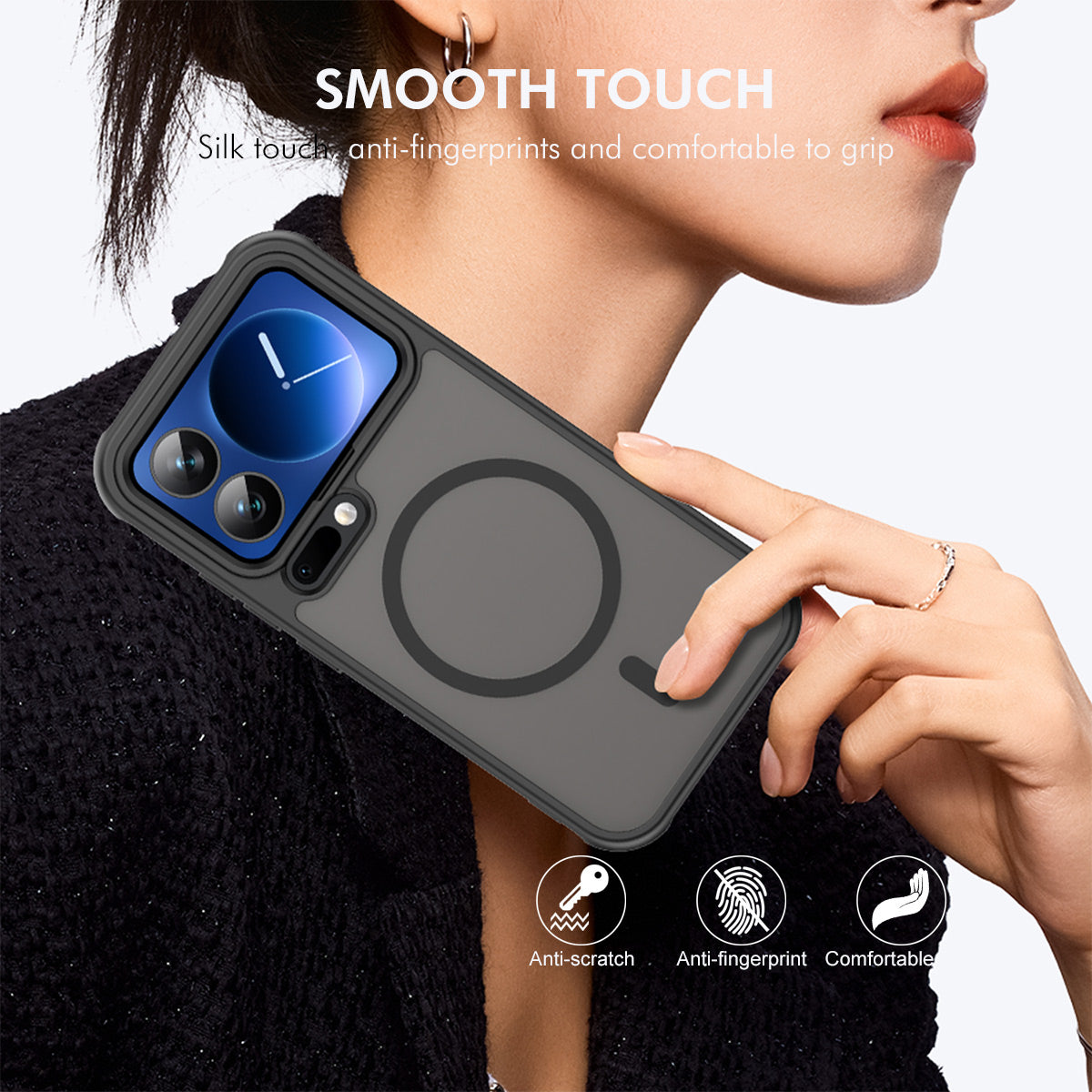 For Xiaomi 17 Pro Max ENKAY HAT PRINCE Magnetic Case with Tempered Glass Support Ultrasonic Unlocking PC TPU Matte Phone Cover - Blue