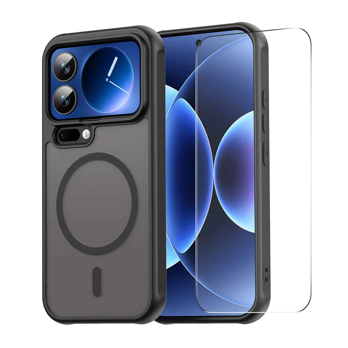 For Xiaomi 17 Pro ENKAY HAT PRINCE Magnetic Case with Tempered Glass Support Ultrasonic Unlocking PC TPU Matte Phone Cover - Black