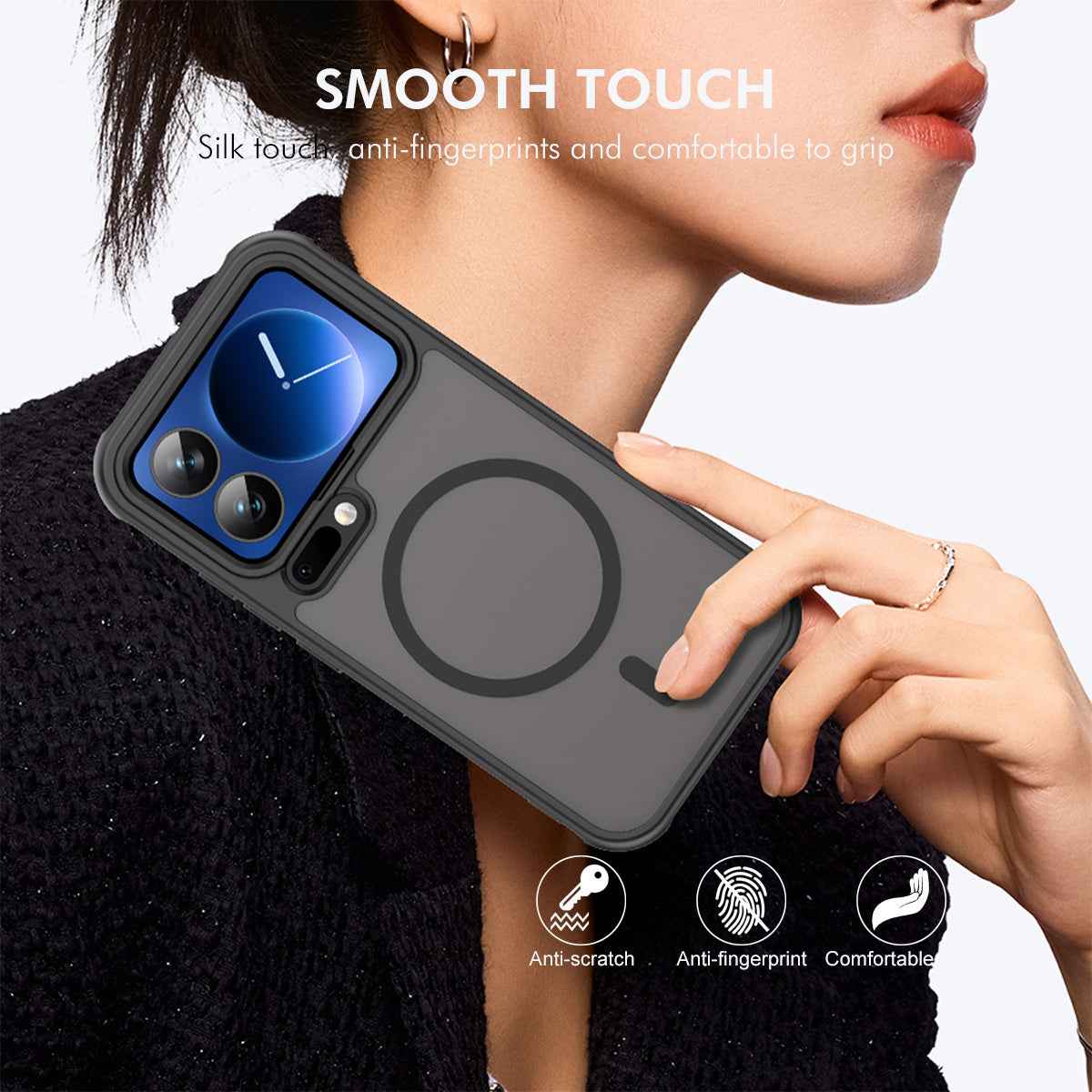 For Xiaomi 17 Pro ENKAY HAT PRINCE Magnetic Case with Tempered Glass Support Ultrasonic Unlocking PC TPU Matte Phone Cover - Black
