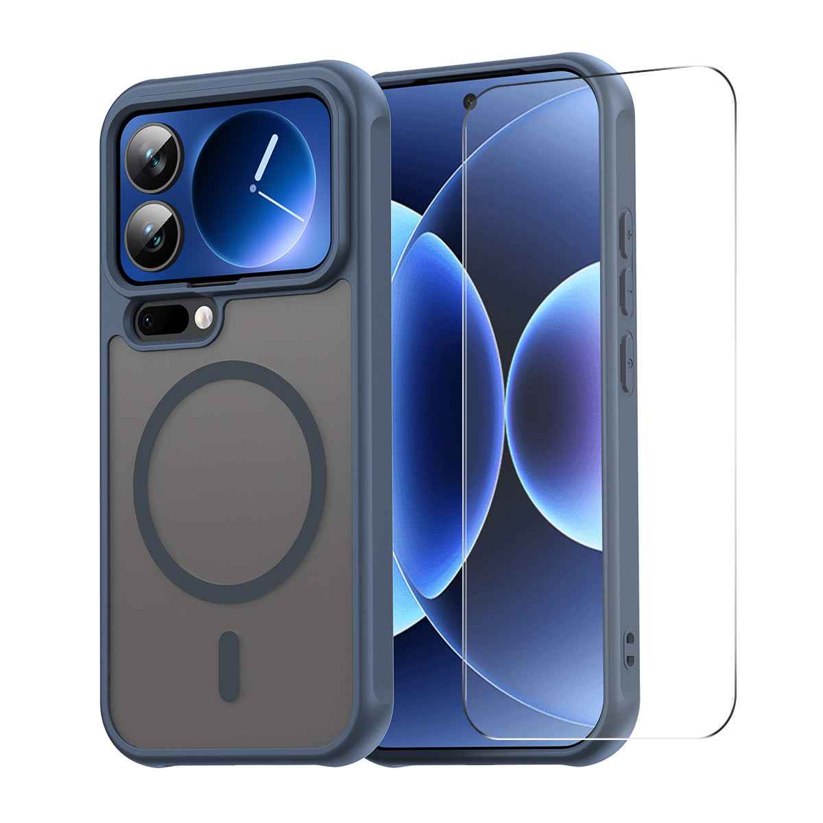 For Xiaomi 17 Pro ENKAY HAT PRINCE Magnetic Case with Tempered Glass Support Ultrasonic Unlocking PC TPU Matte Phone Cover - Blue