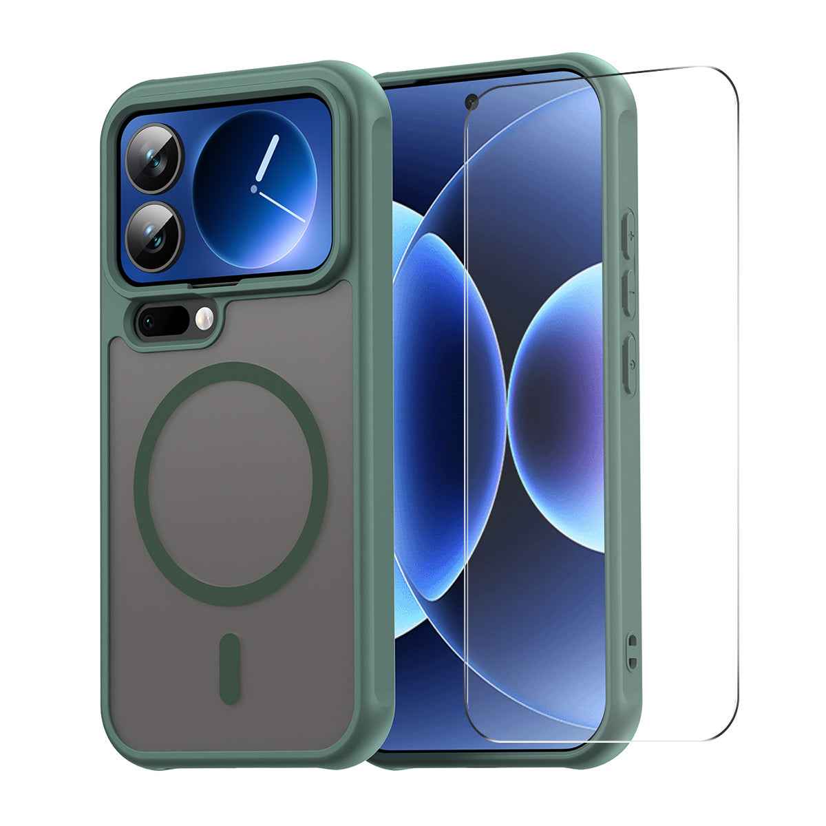 For Xiaomi 17 Pro ENKAY HAT PRINCE Magnetic Case with Tempered Glass Support Ultrasonic Unlocking PC TPU Matte Phone Cover - Green