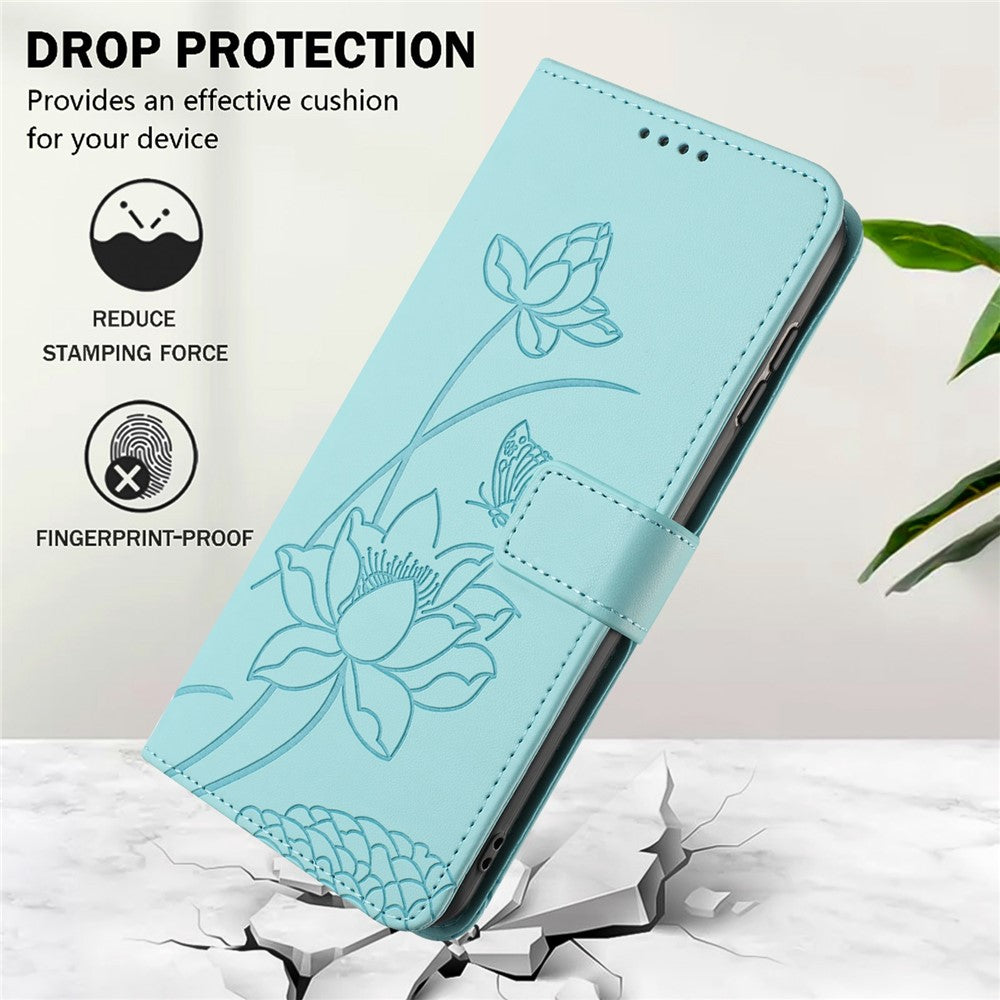For Xiaomi Redmi Note 15 Pro 4G (Global) Case Wallet Stand Lotus Imprint Leather Phone Cover with Wrist Strap - Green