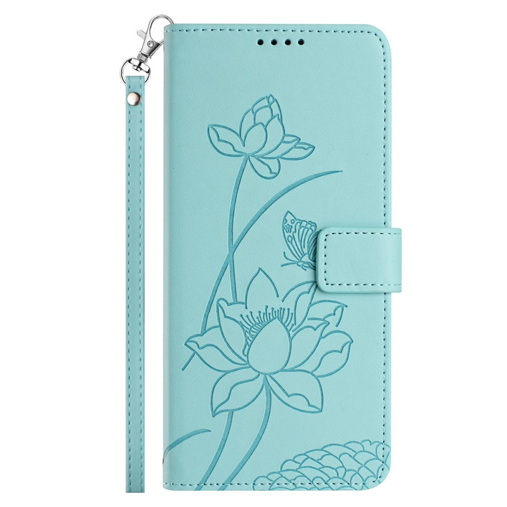 For Xiaomi Redmi Note 15 Pro 4G (Global) Case Wallet Stand Lotus Imprint Leather Phone Cover with Wrist Strap - Green