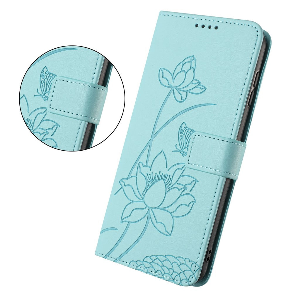 For Motorola Edge 70 5G Case Wallet Stand Lotus Imprint Leather Phone Cover with Wrist Strap - Green
