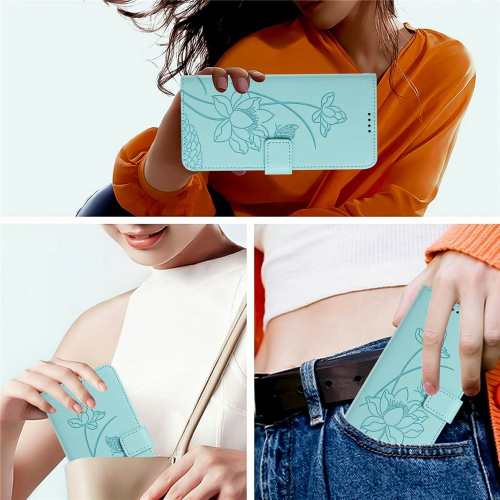For Motorola Edge 70 5G Case Wallet Stand Lotus Imprint Leather Phone Cover with Wrist Strap - Green