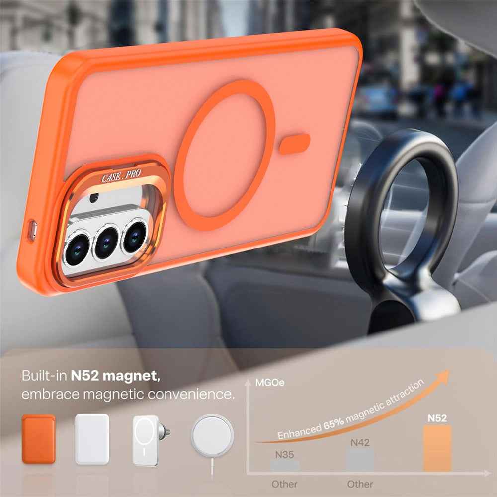 For Samsung Galaxy A57 5G Magnetic Case Foldable Kickstand Matte PC + TPU Phone Cover - Orange