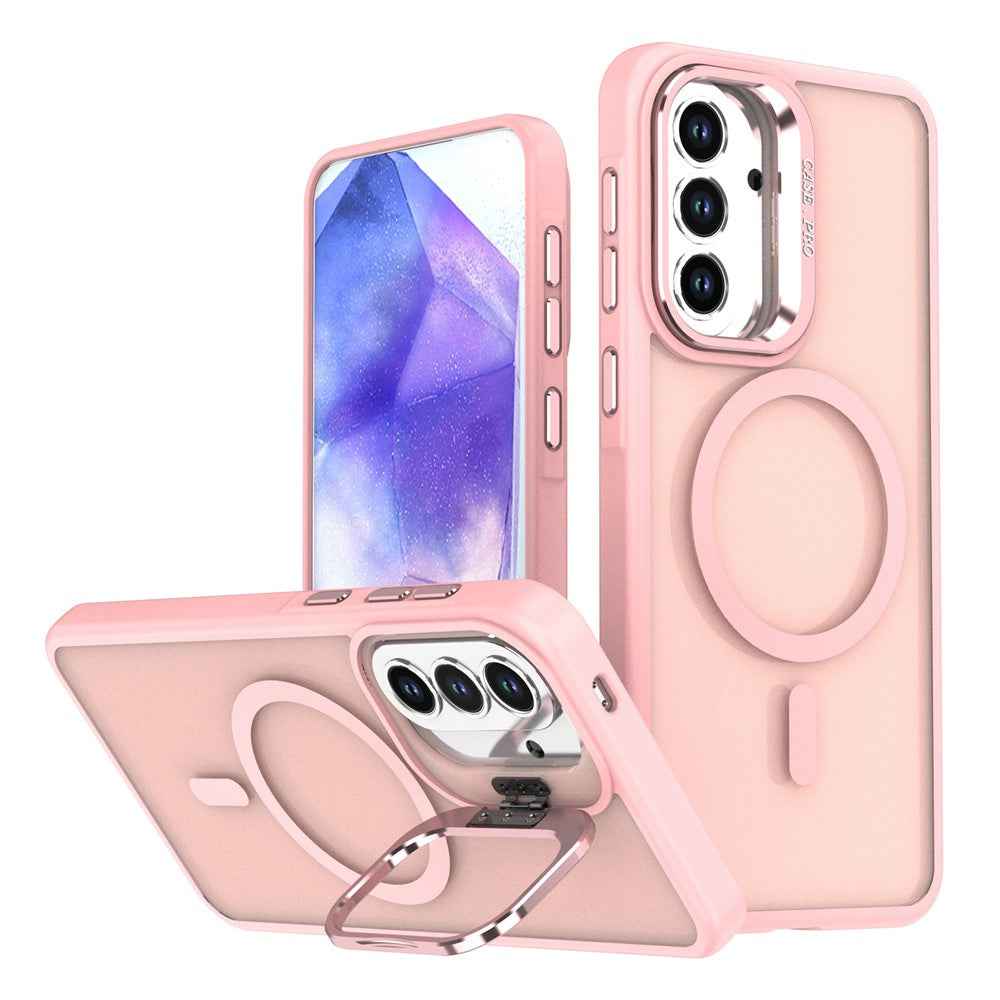For Samsung Galaxy A57 5G Magnetic Case Foldable Kickstand Matte PC + TPU Phone Cover - Pink