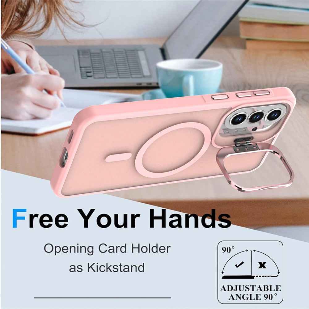 For Samsung Galaxy A57 5G Magnetic Case Foldable Kickstand Matte PC + TPU Phone Cover - Pink