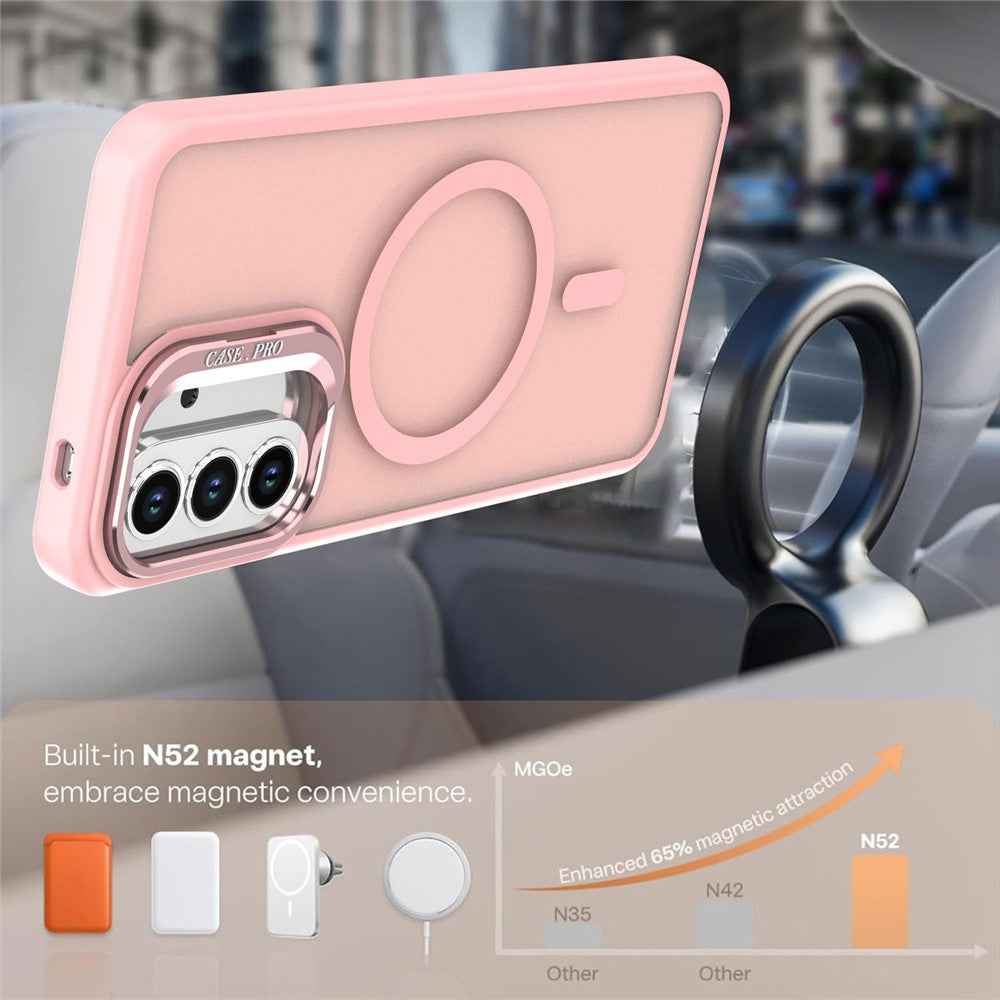 For Samsung Galaxy A57 5G Magnetic Case Foldable Kickstand Matte PC + TPU Phone Cover - Pink