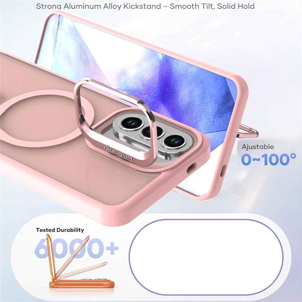 For Samsung Galaxy A57 5G Magnetic Case Foldable Kickstand Matte PC + TPU Phone Cover - Pink