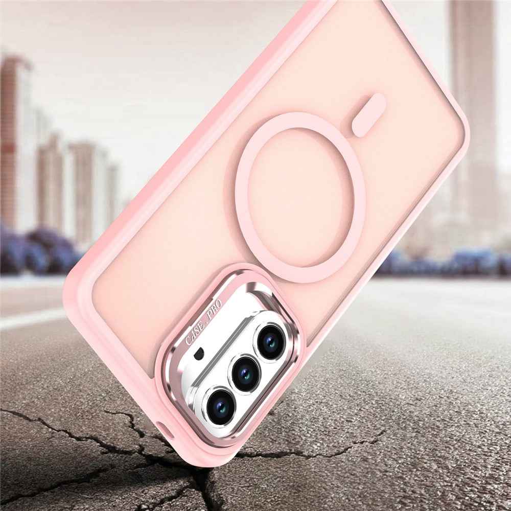 For Samsung Galaxy A57 5G Magnetic Case Foldable Kickstand Matte PC + TPU Phone Cover - Pink